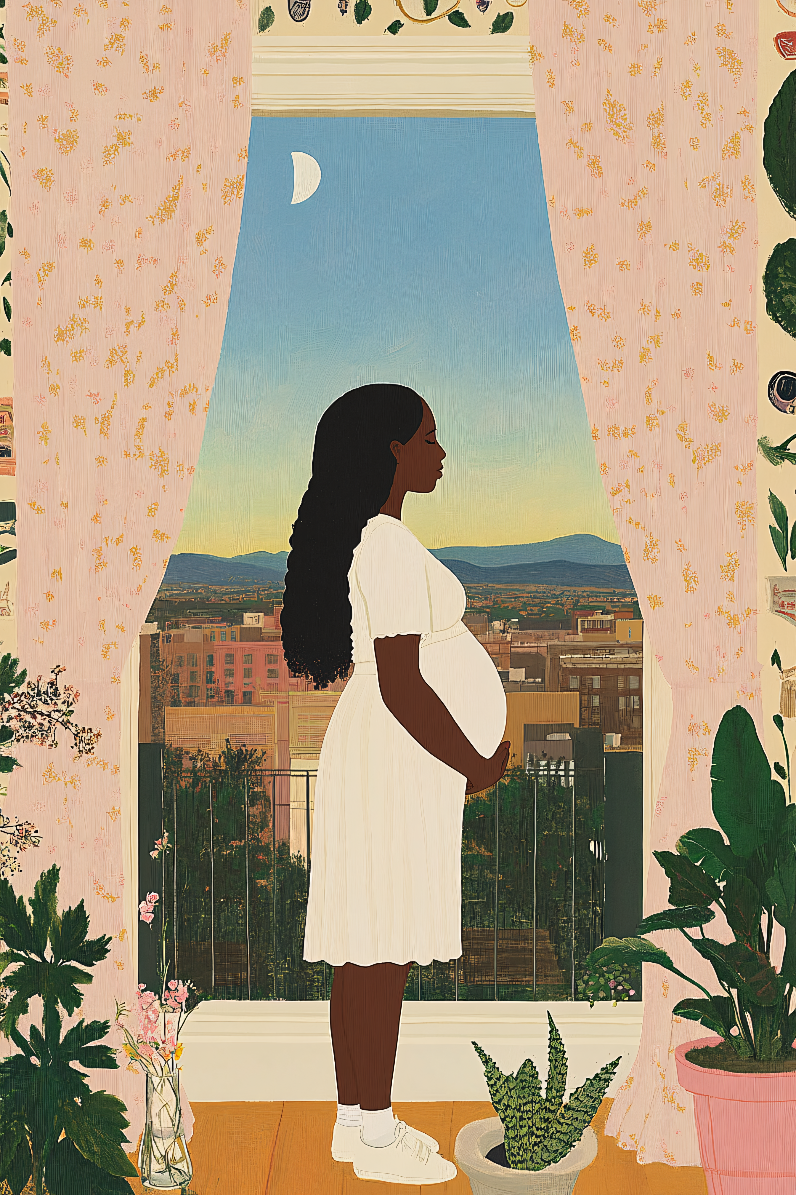 Expectant Mother Gazing at Cityscape