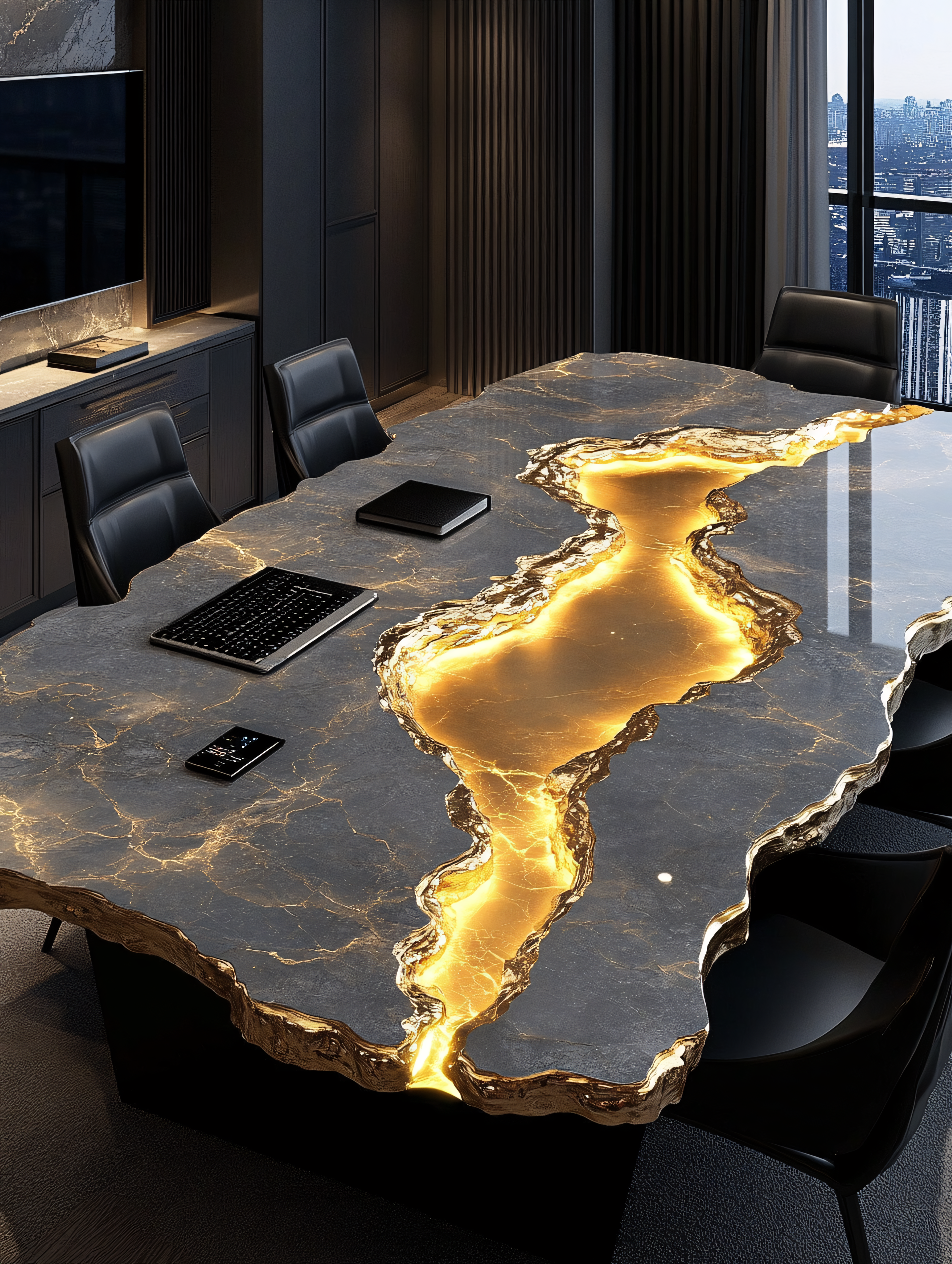 Exquisite Marble and Gold Meeting Table