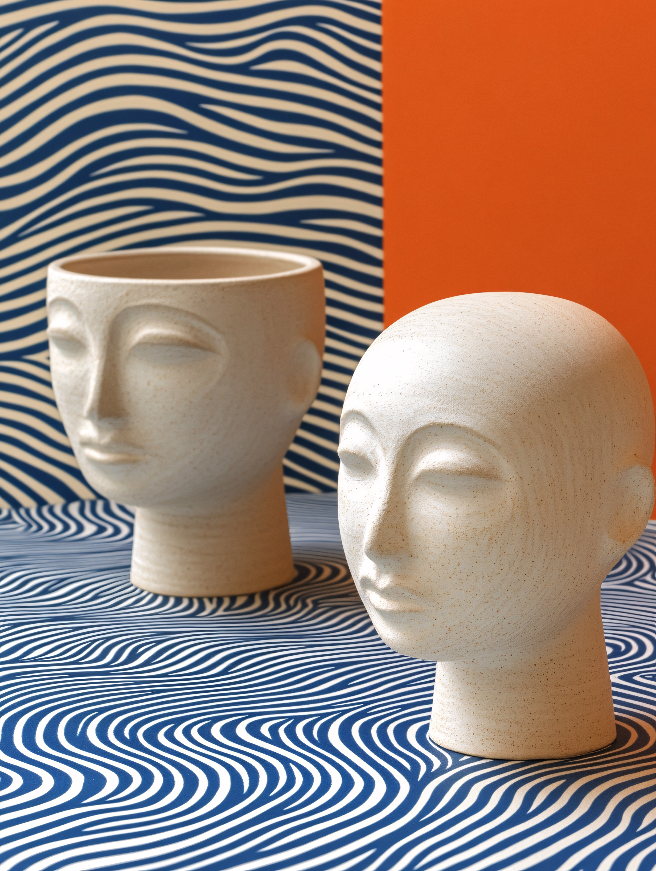 Face Vases On Striped Surface