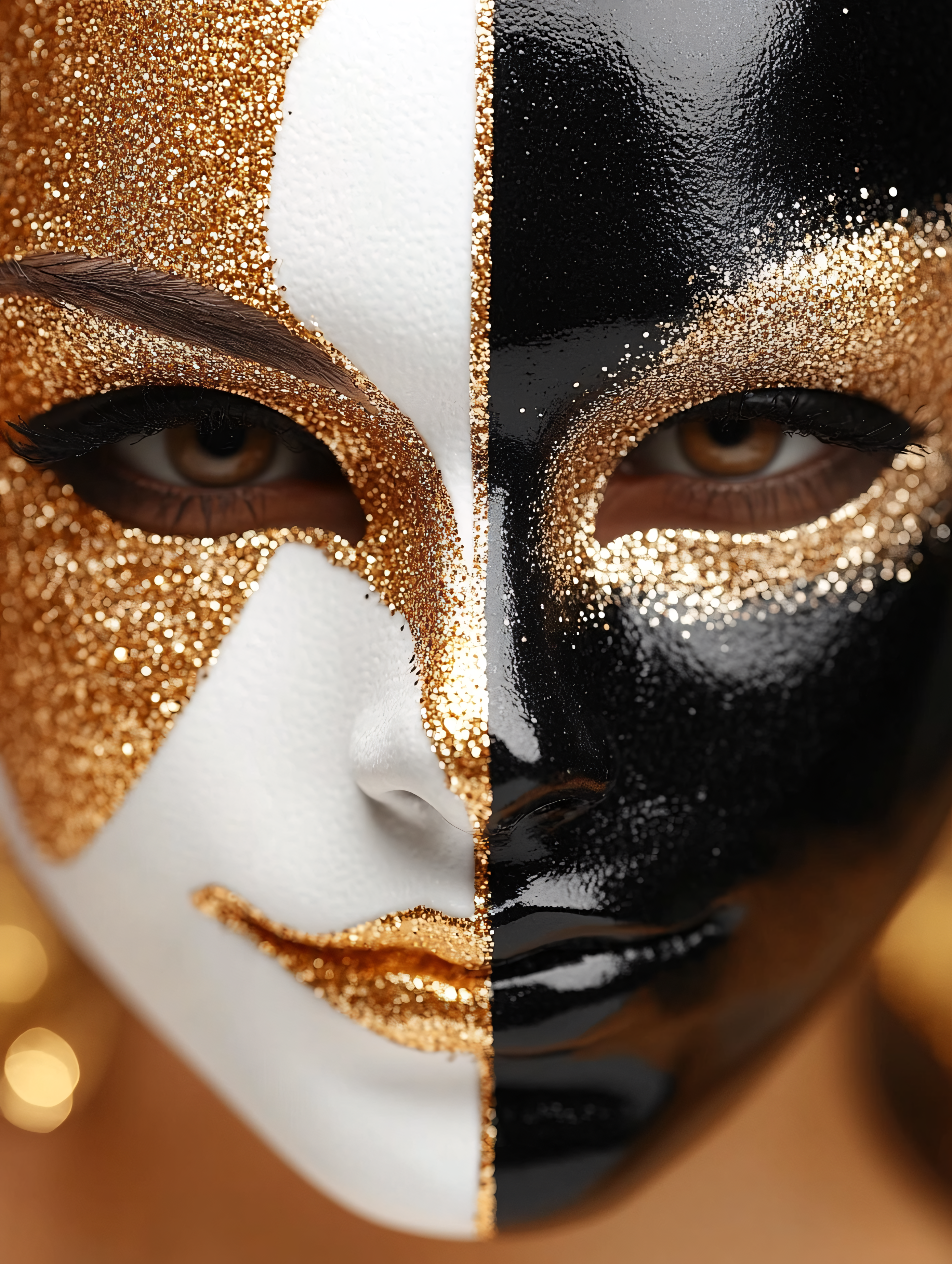 Face with Contrasting Glitter Makeup