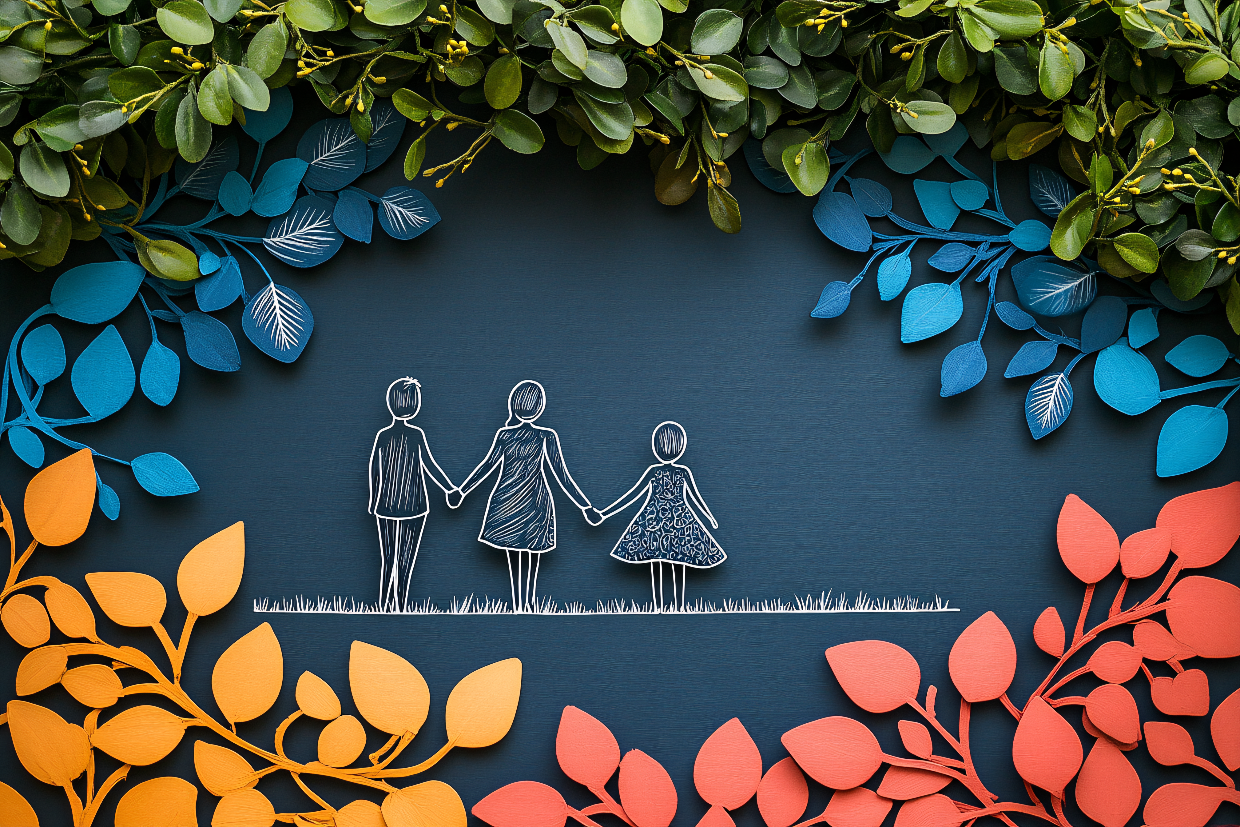 Family Paper Art in Leaf Frame