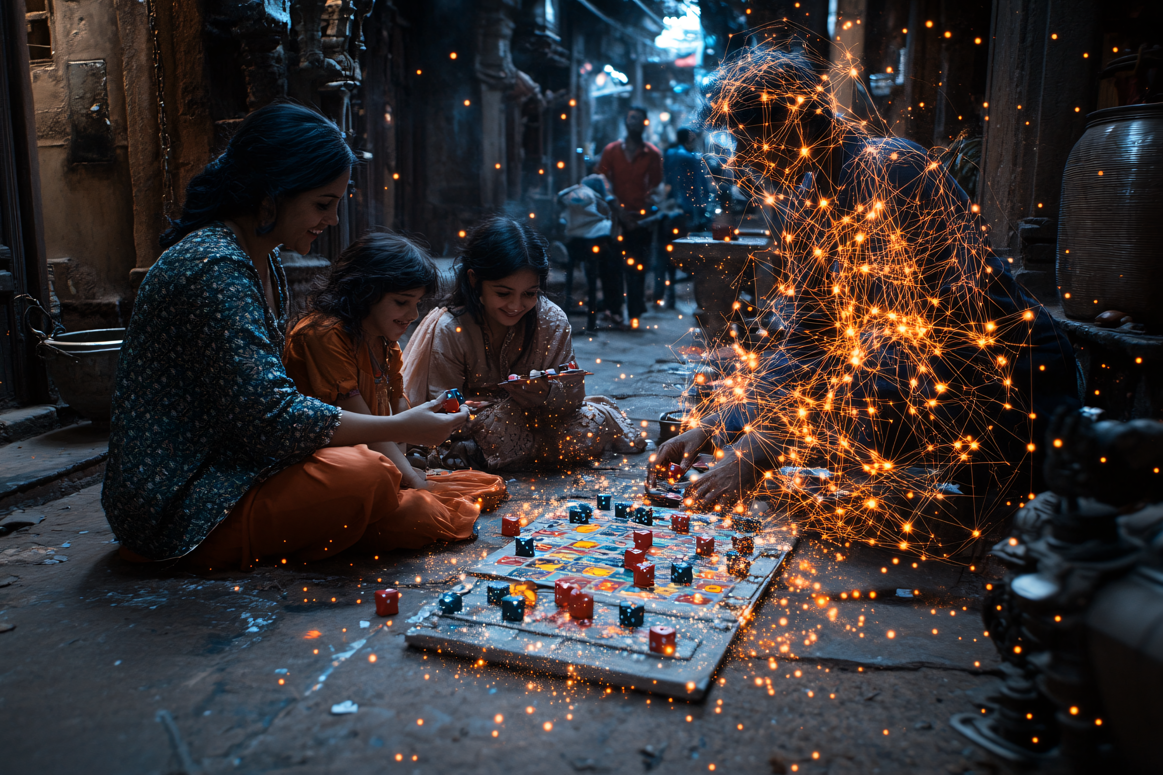 Family Playing Pachisi Outdoors