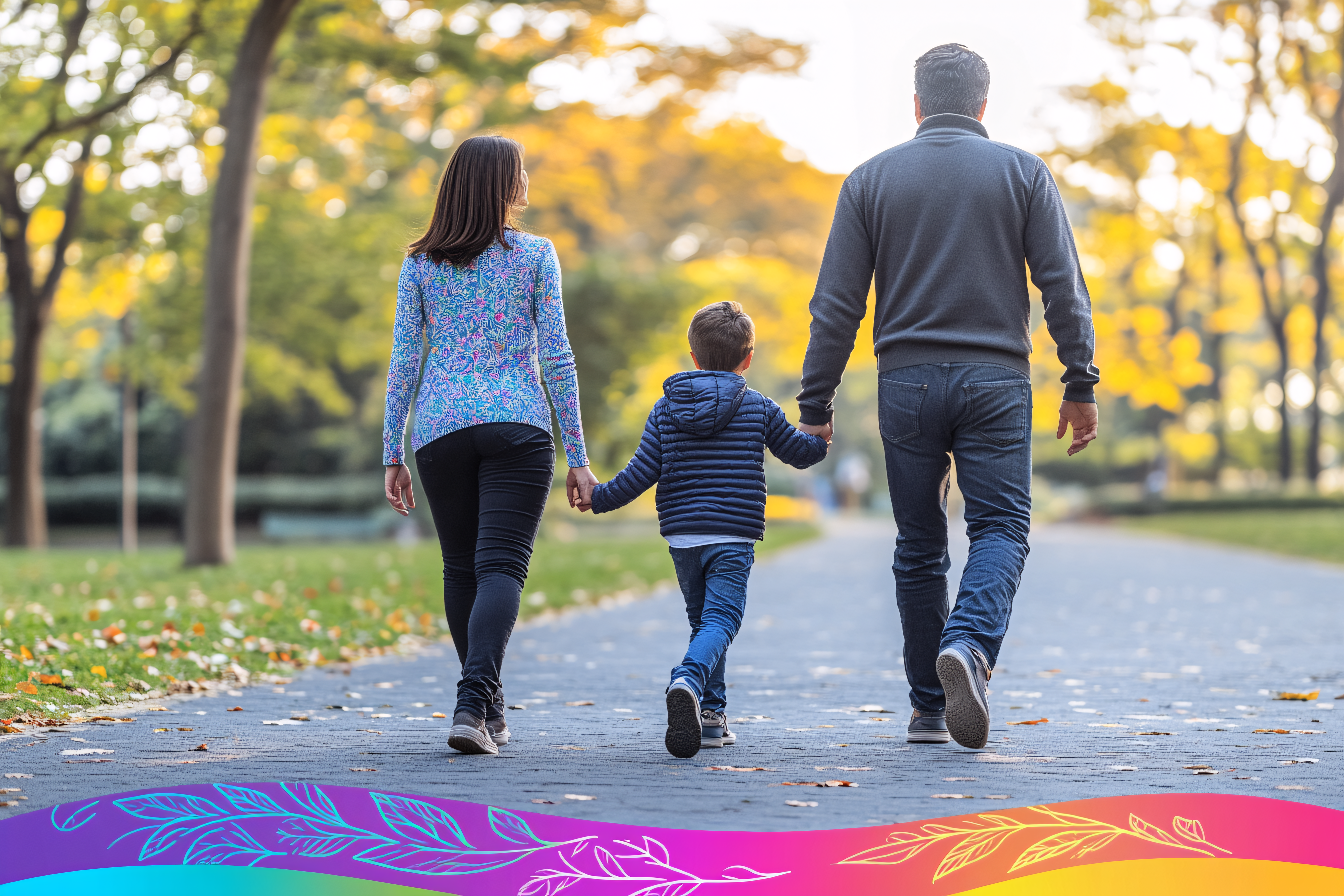Family Walk In Autumn Park