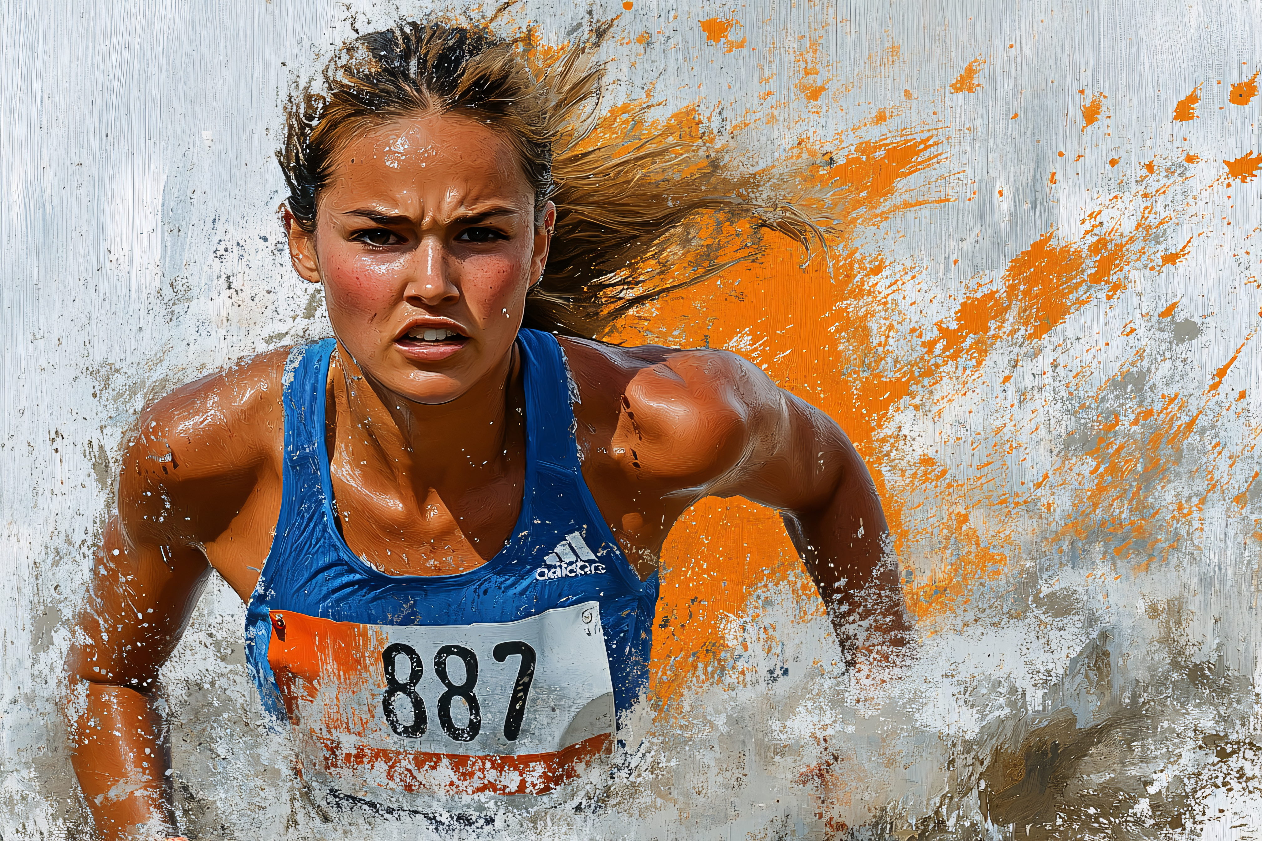 Female Athlete Sprinting with Abstract Background