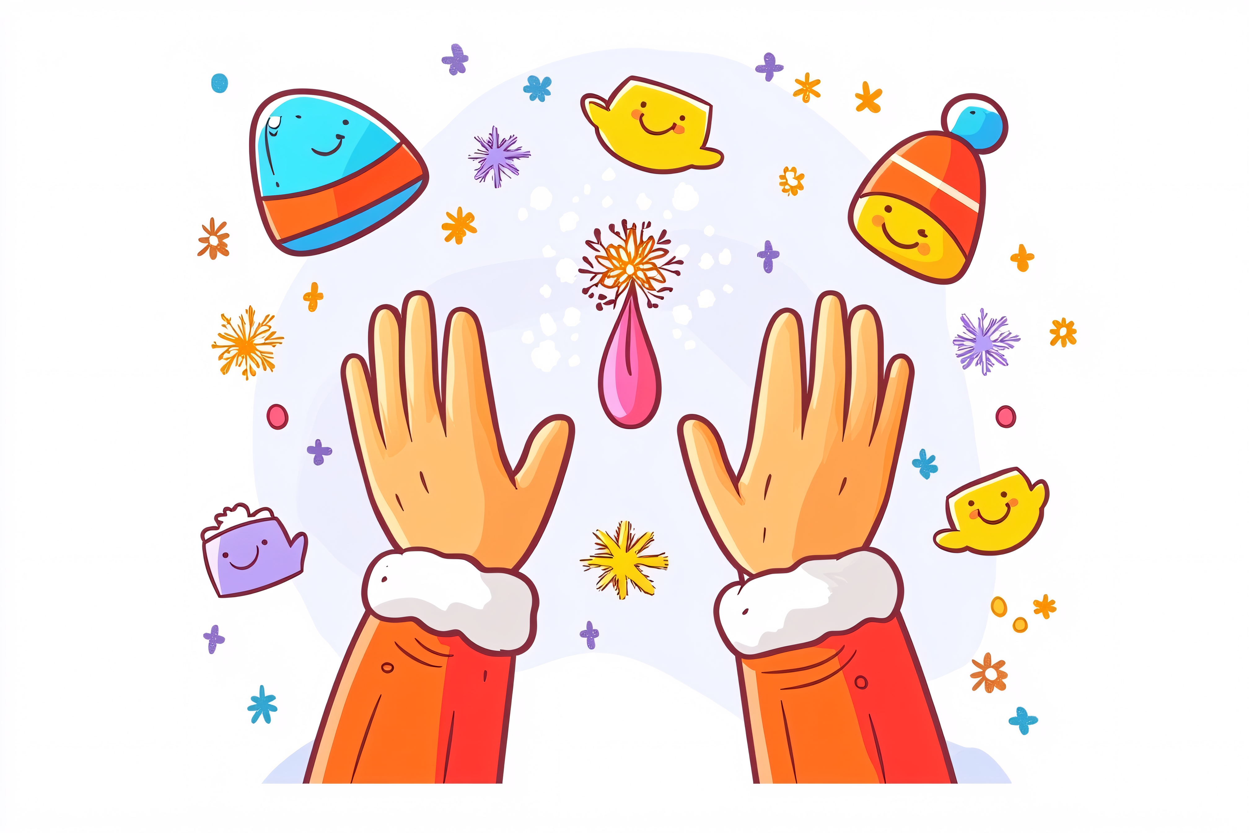 Festive Hands Reaching for Winter Icons