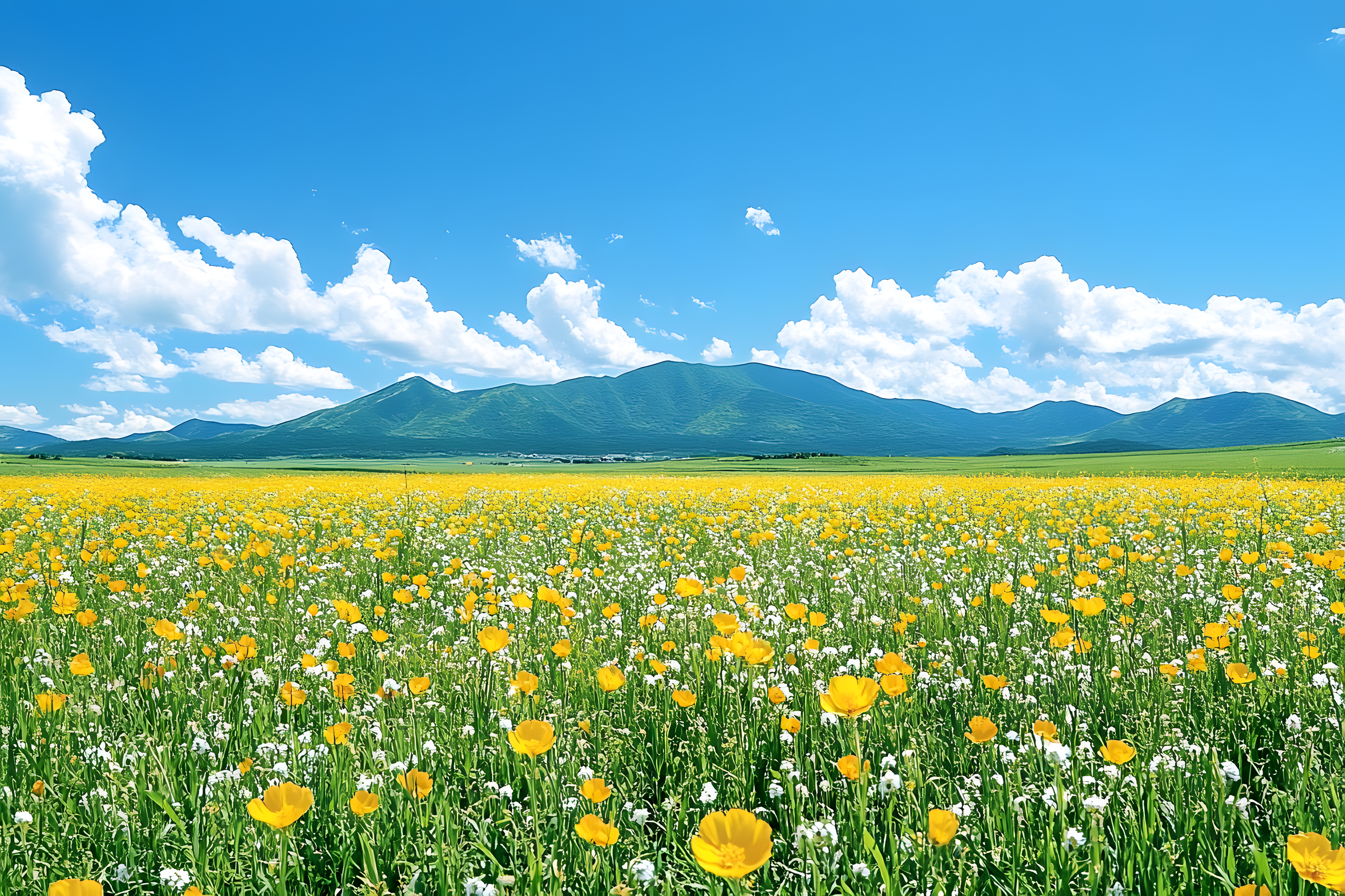 Field Of Yellow Flowers Under Blue Sky