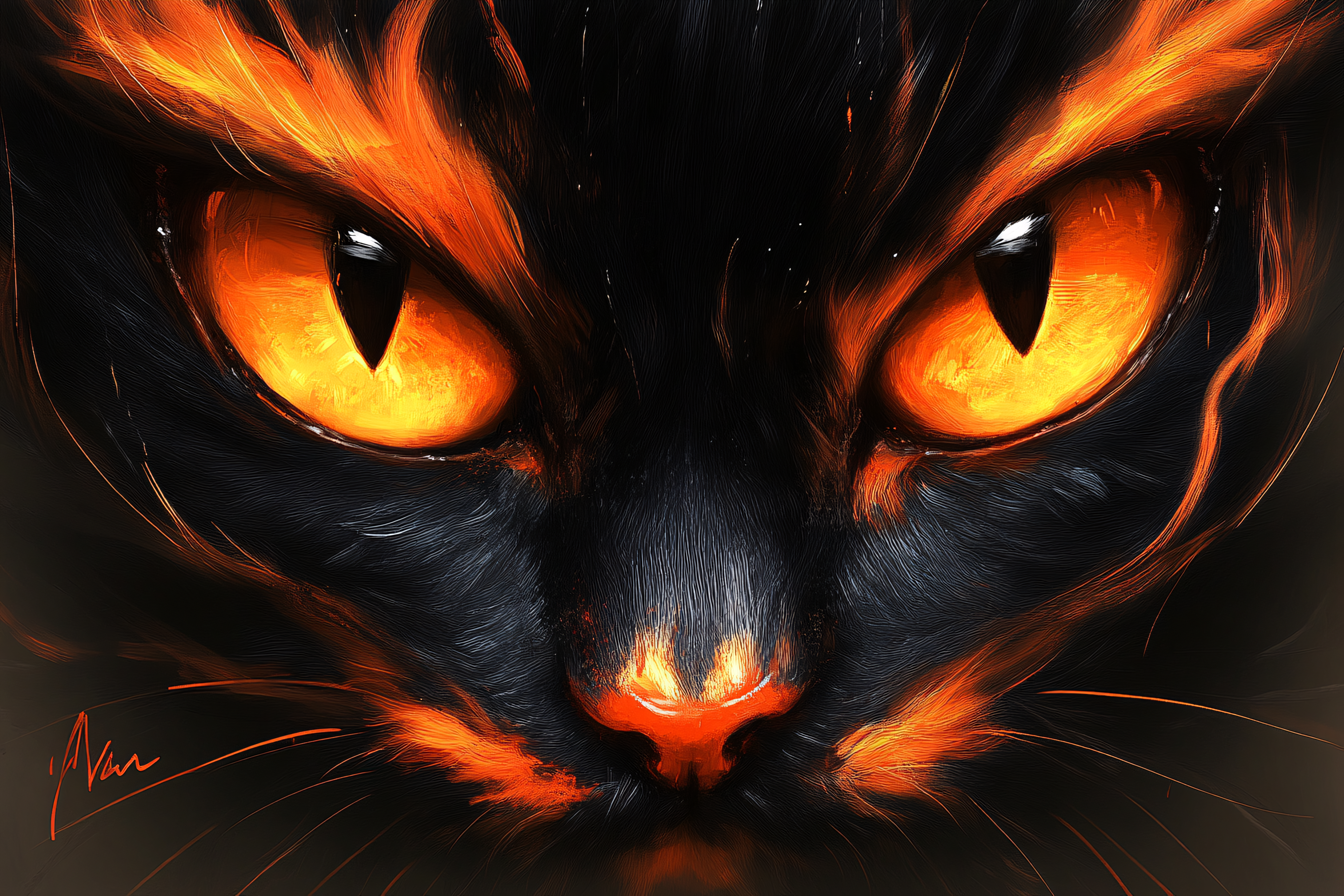 Fiery Eyed Black Cat Portrait