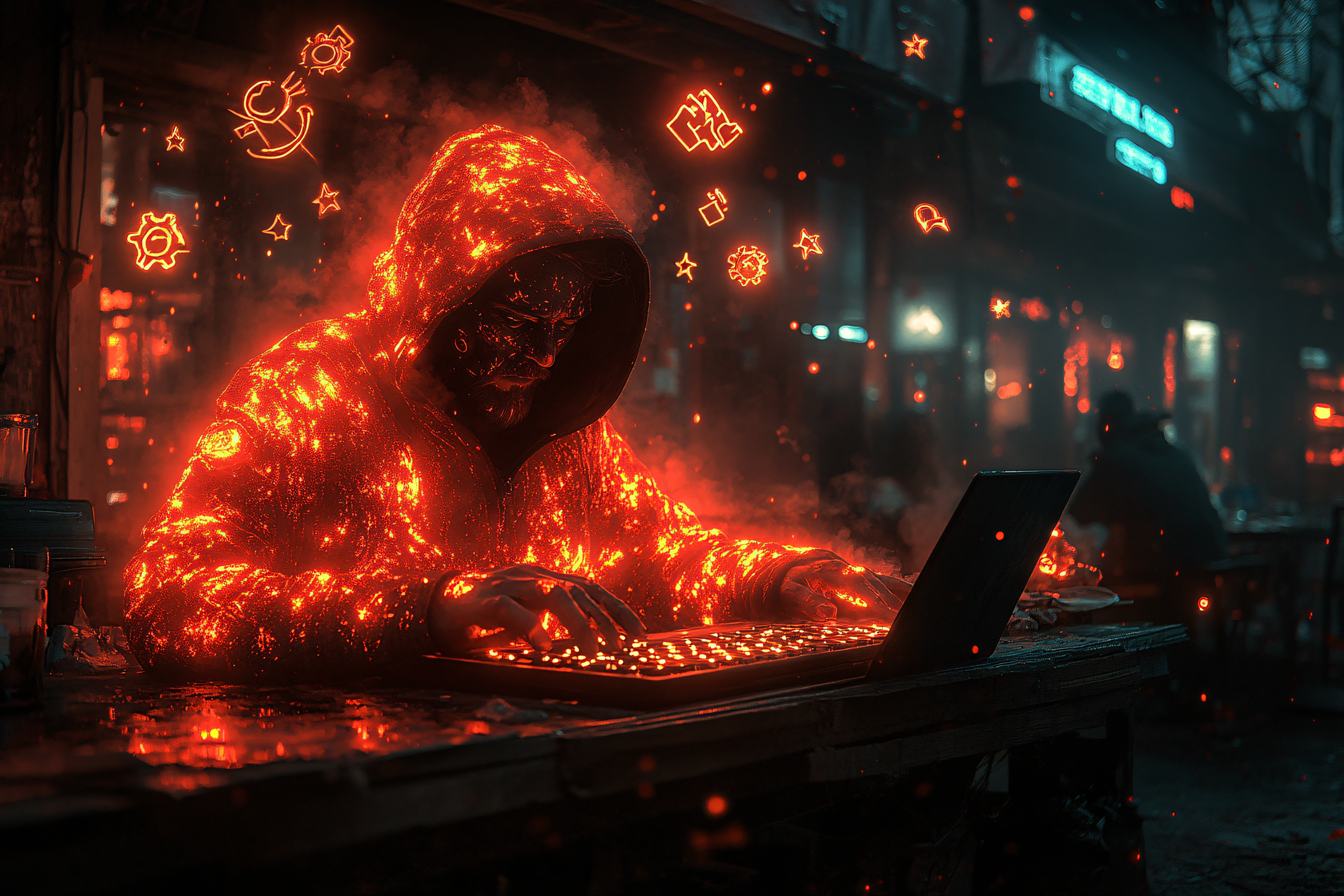 Fiery Hacker At Night