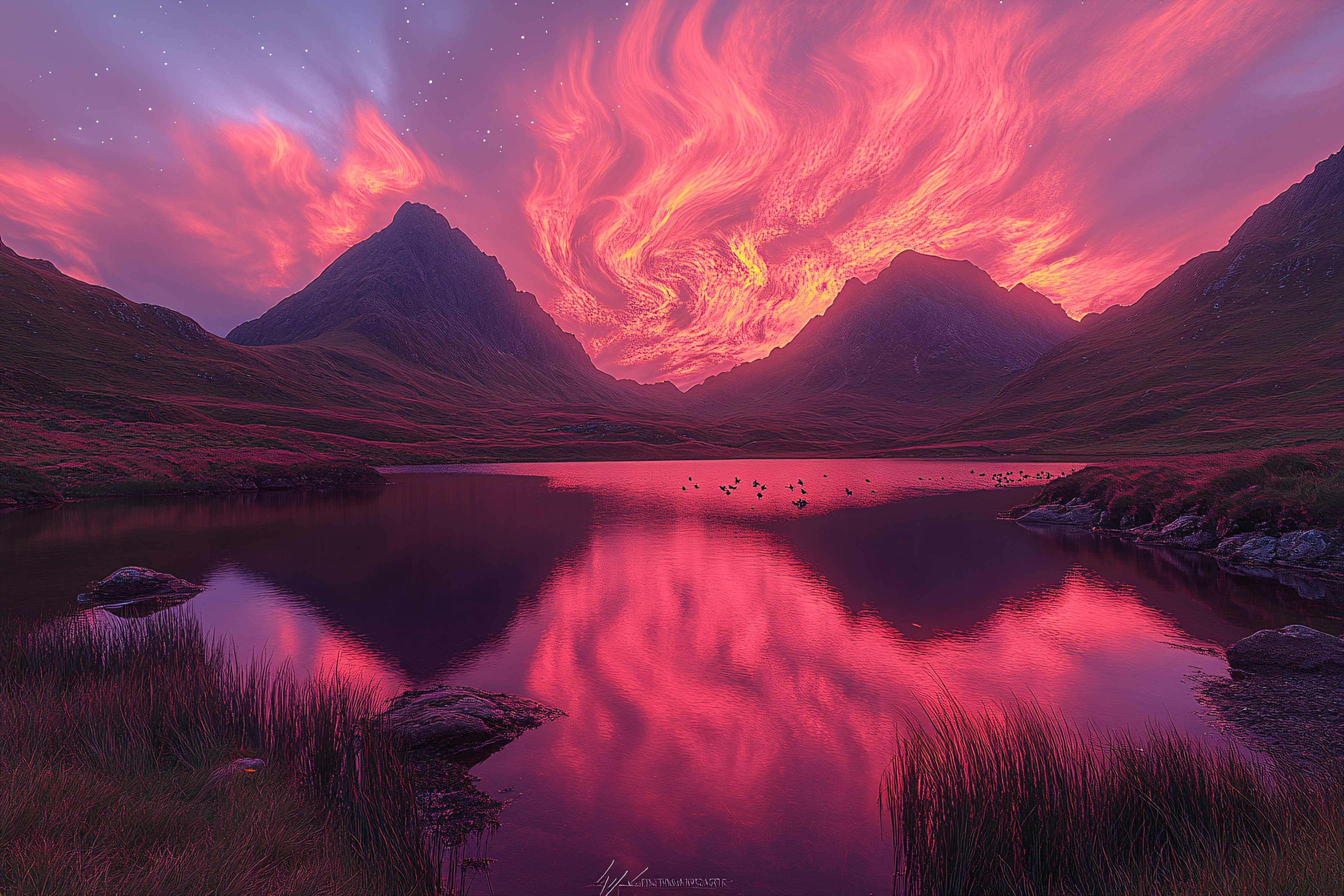 Fiery Skies over Still Lake