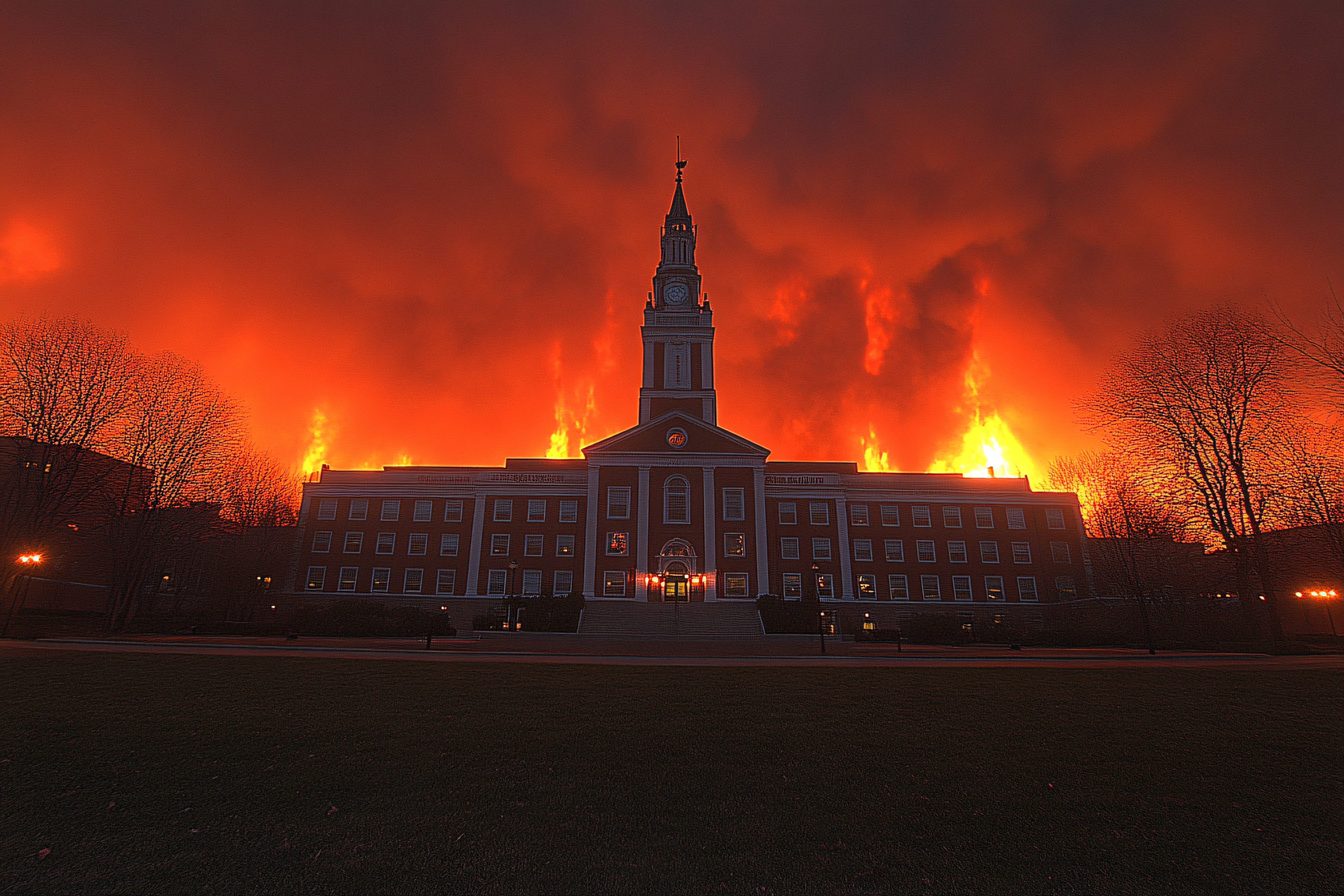 Fiery Sky Over Brick Building