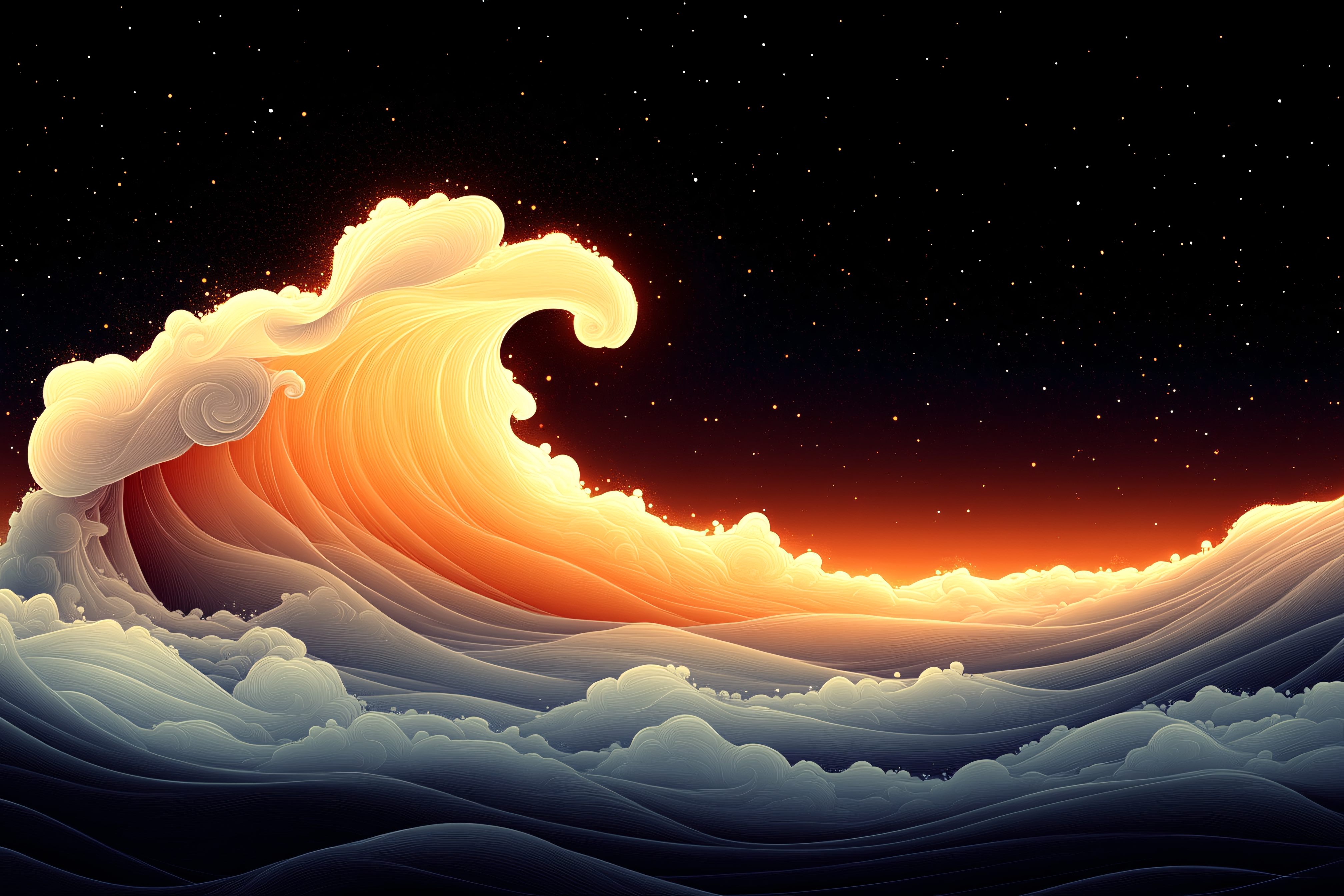 Fiery Wave At Night