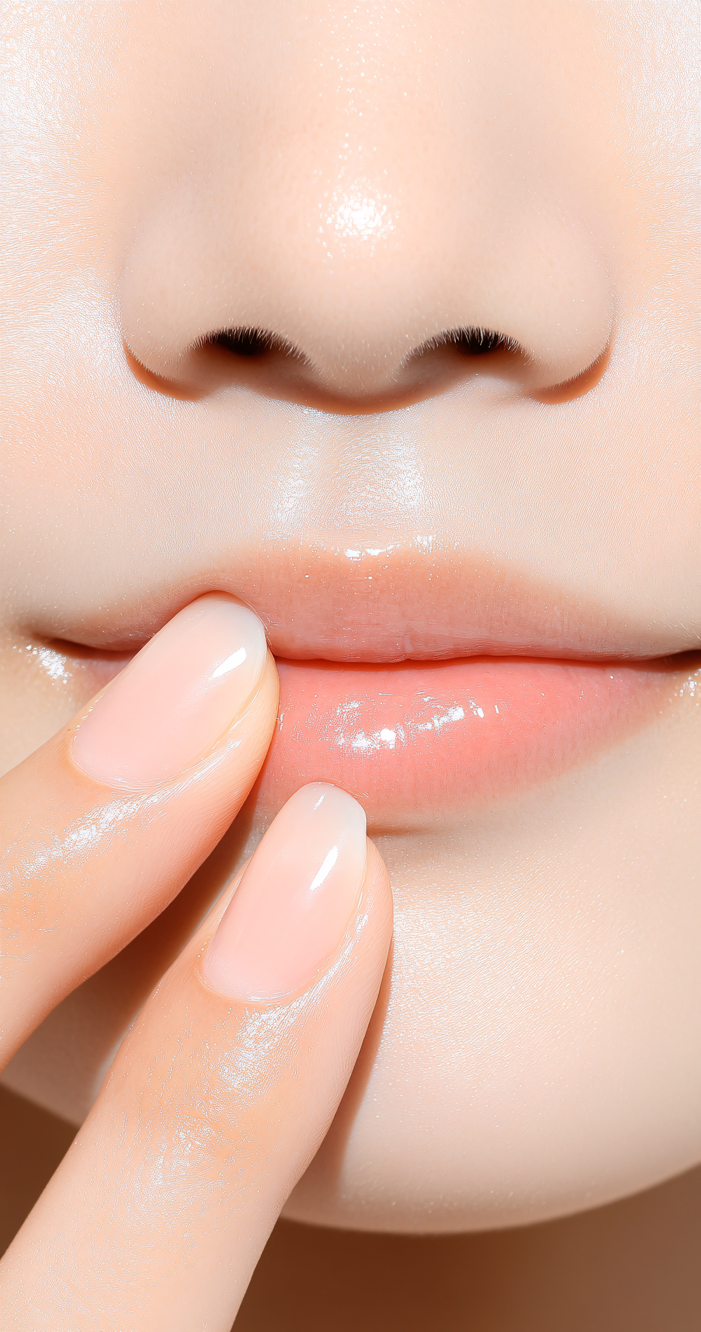 Finger Touching Glossy Lips