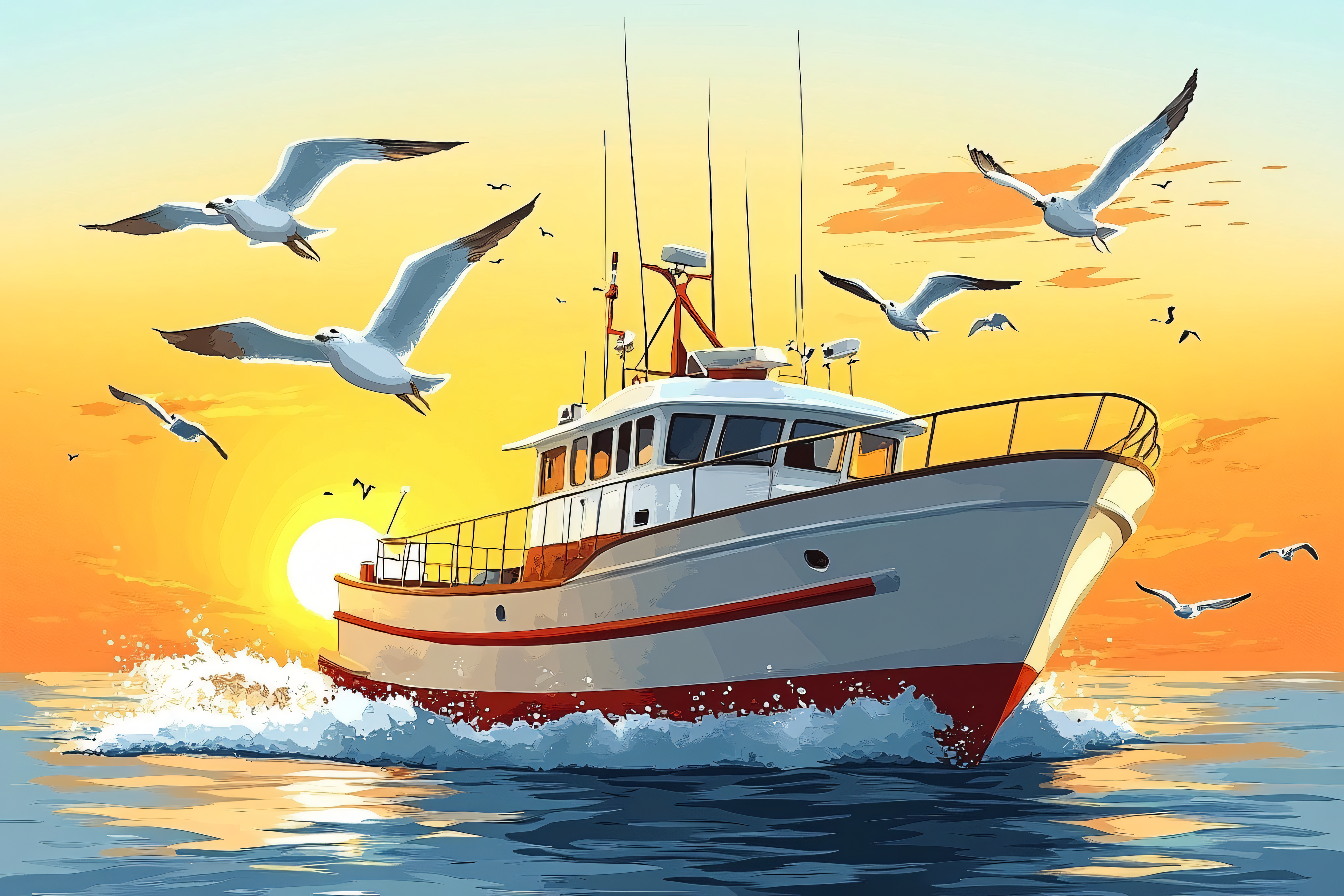 Fishing Boat at Sunset