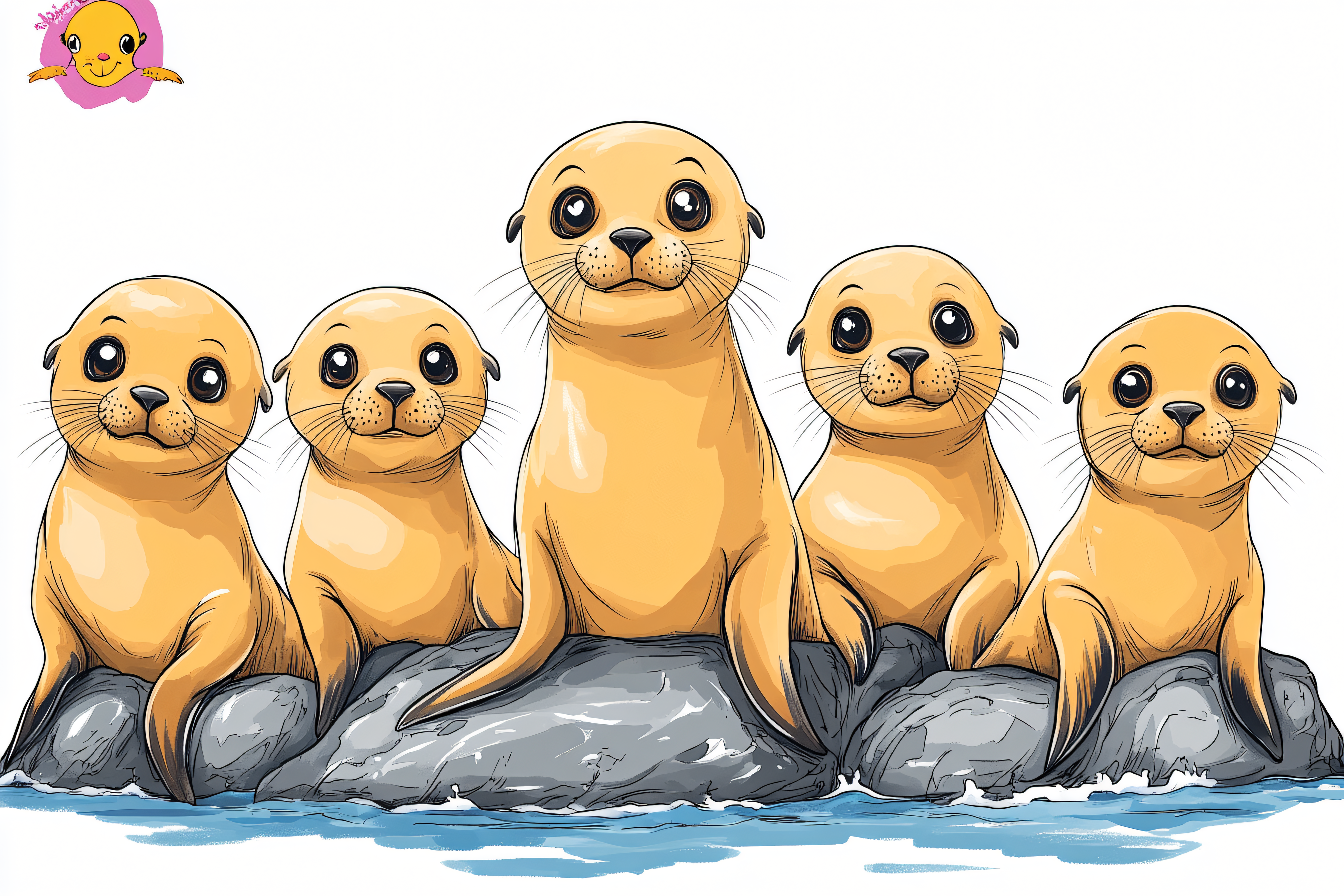 Five Adorable Sea Lions on Rocks