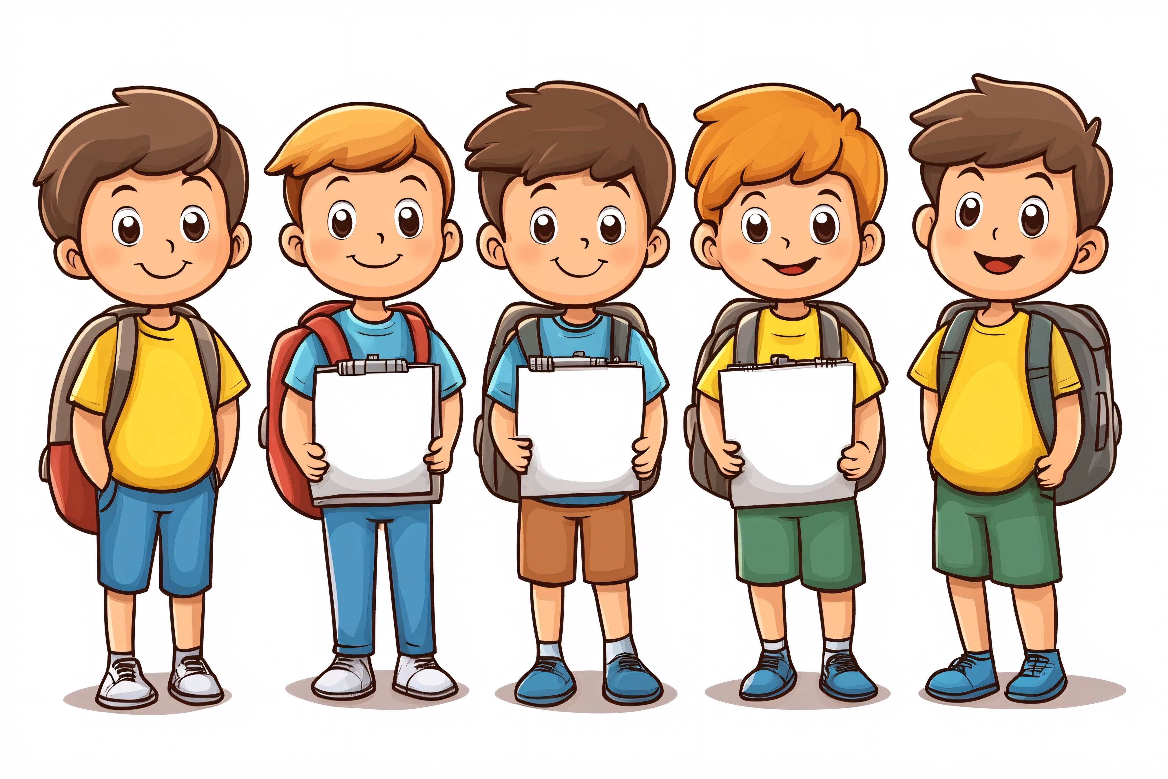 Five School Boys Holding White Boards