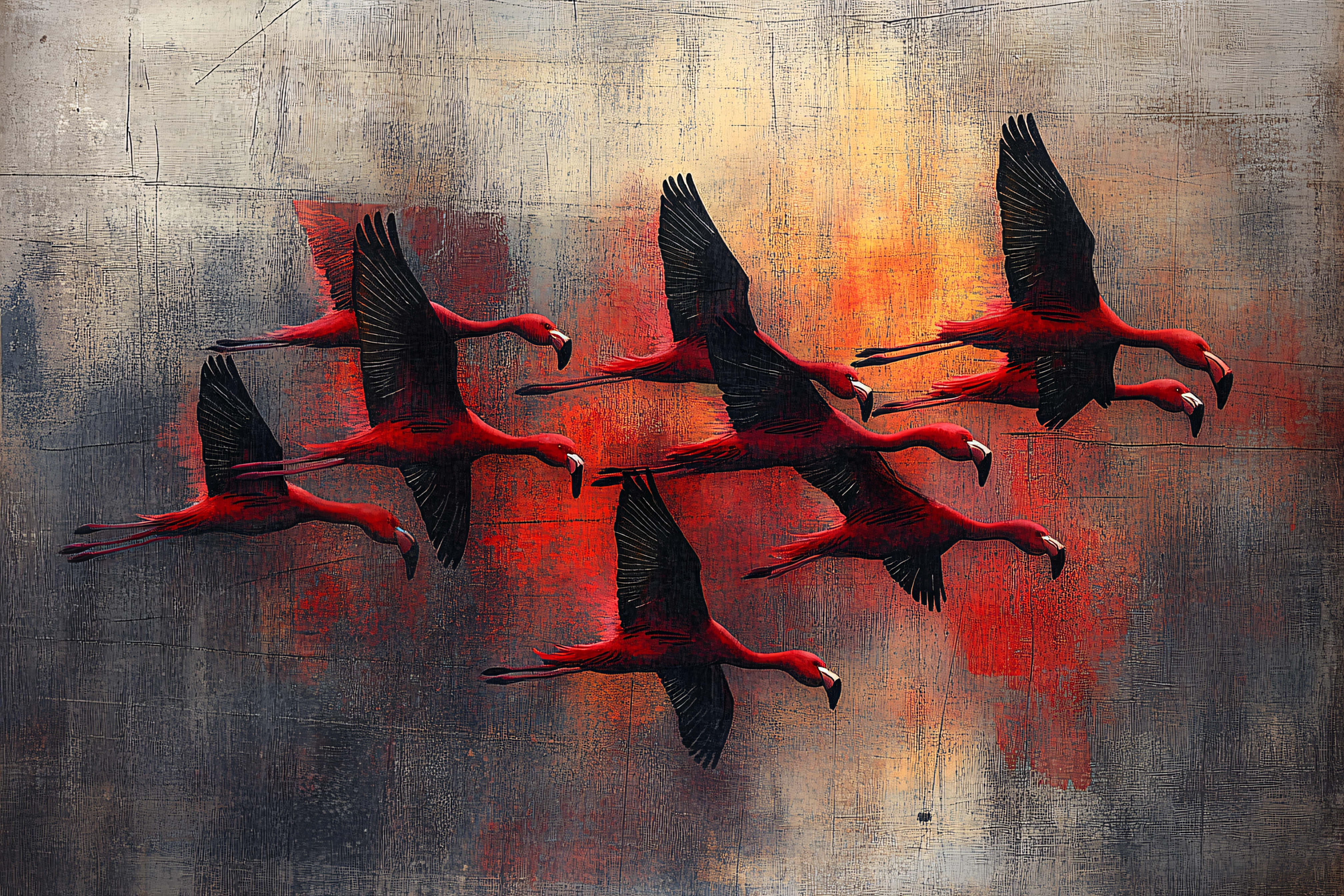 Flamingos In Flight Painting