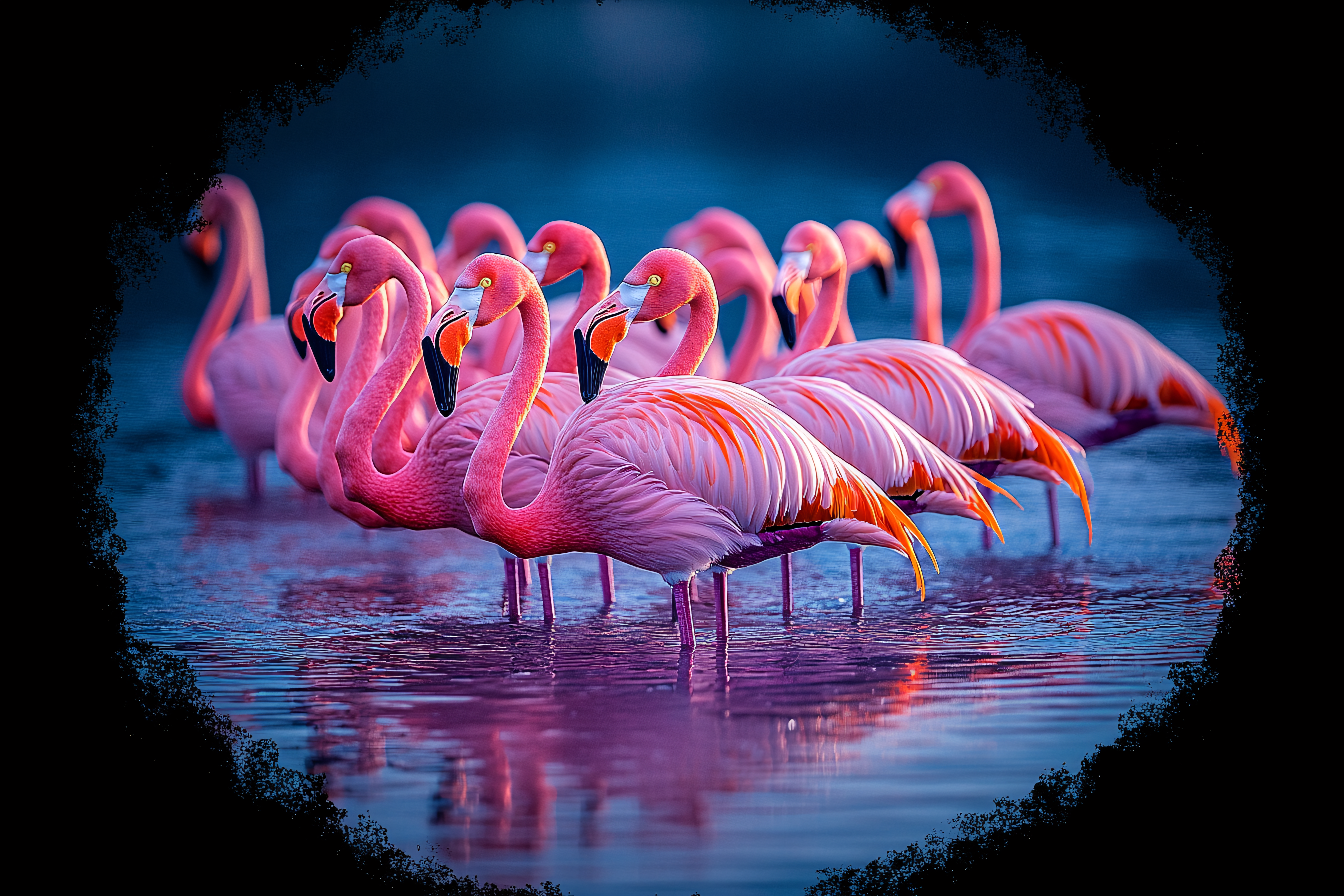 Flamingos In Water