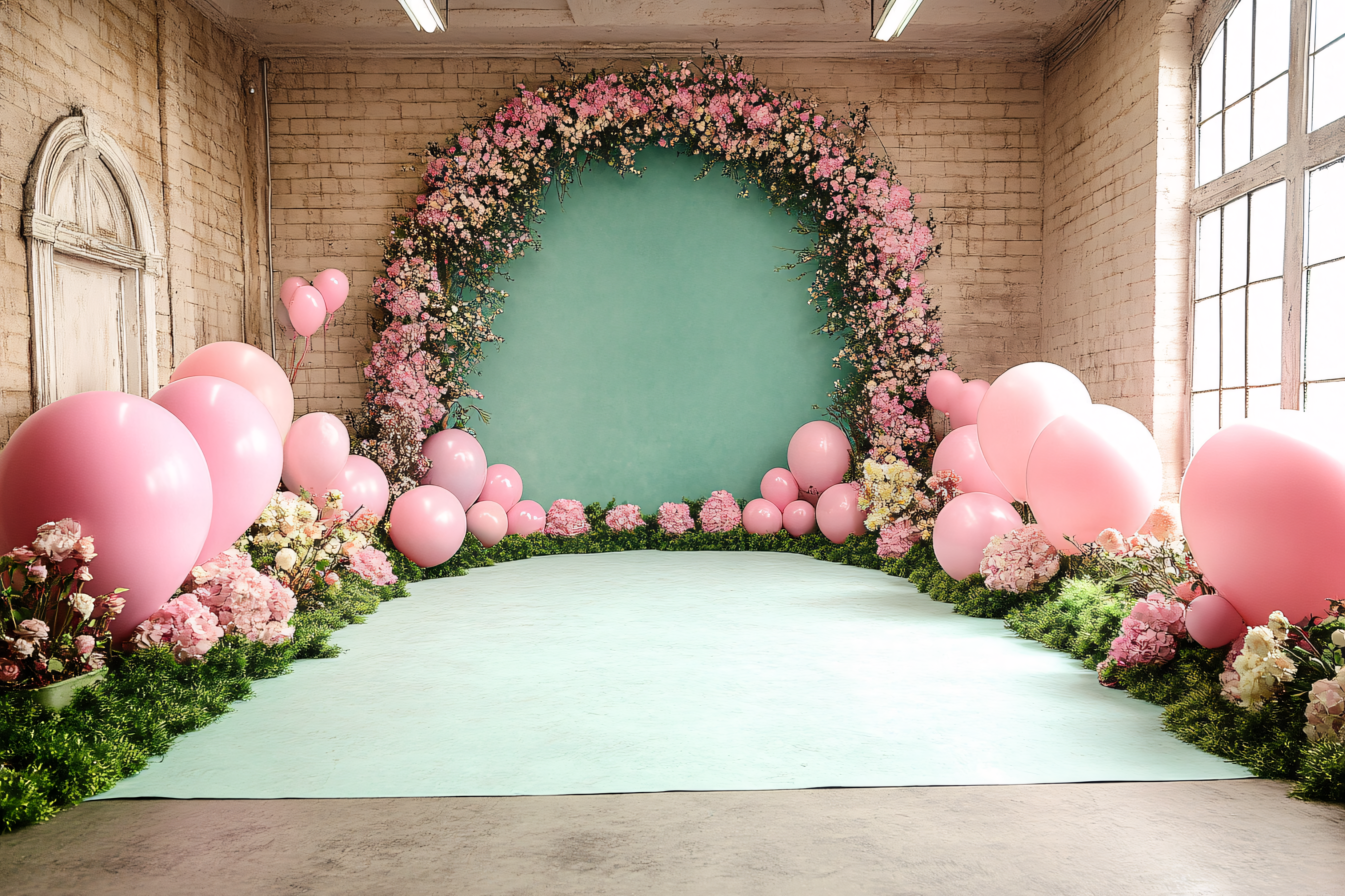 Floral Arch with Pink Balloons