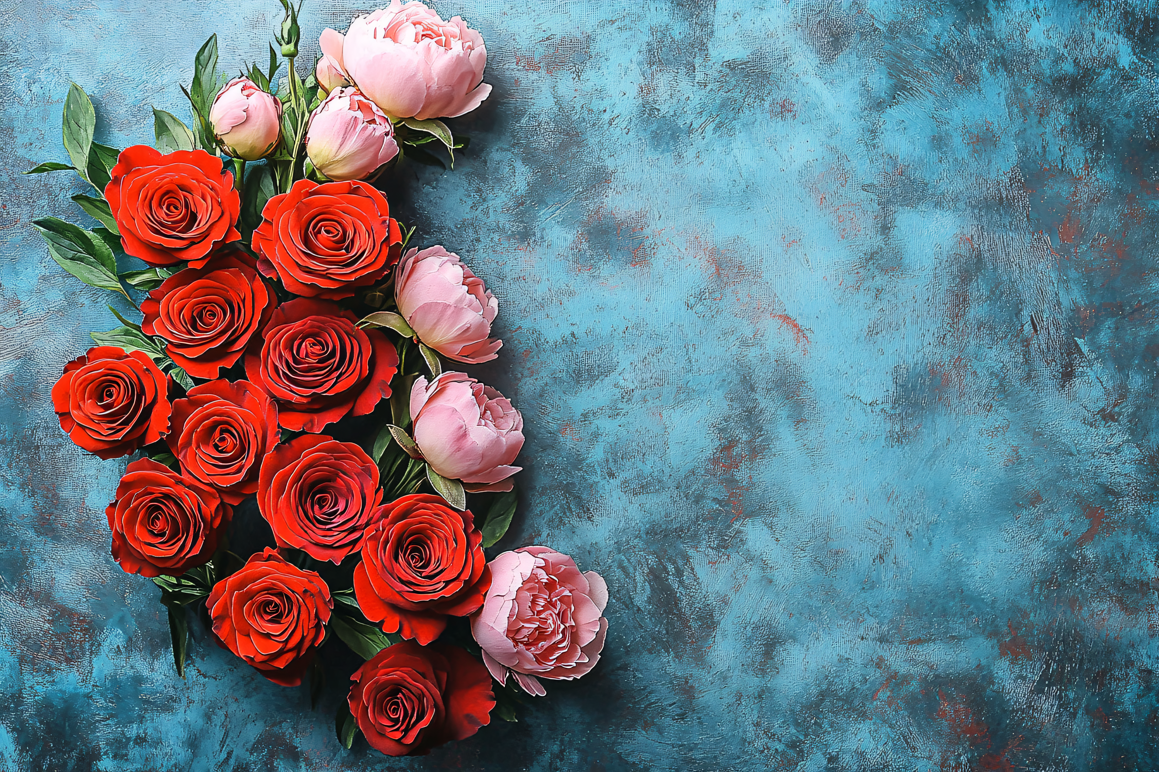 Floral Arrangement of Red Roses and Pink Peonies