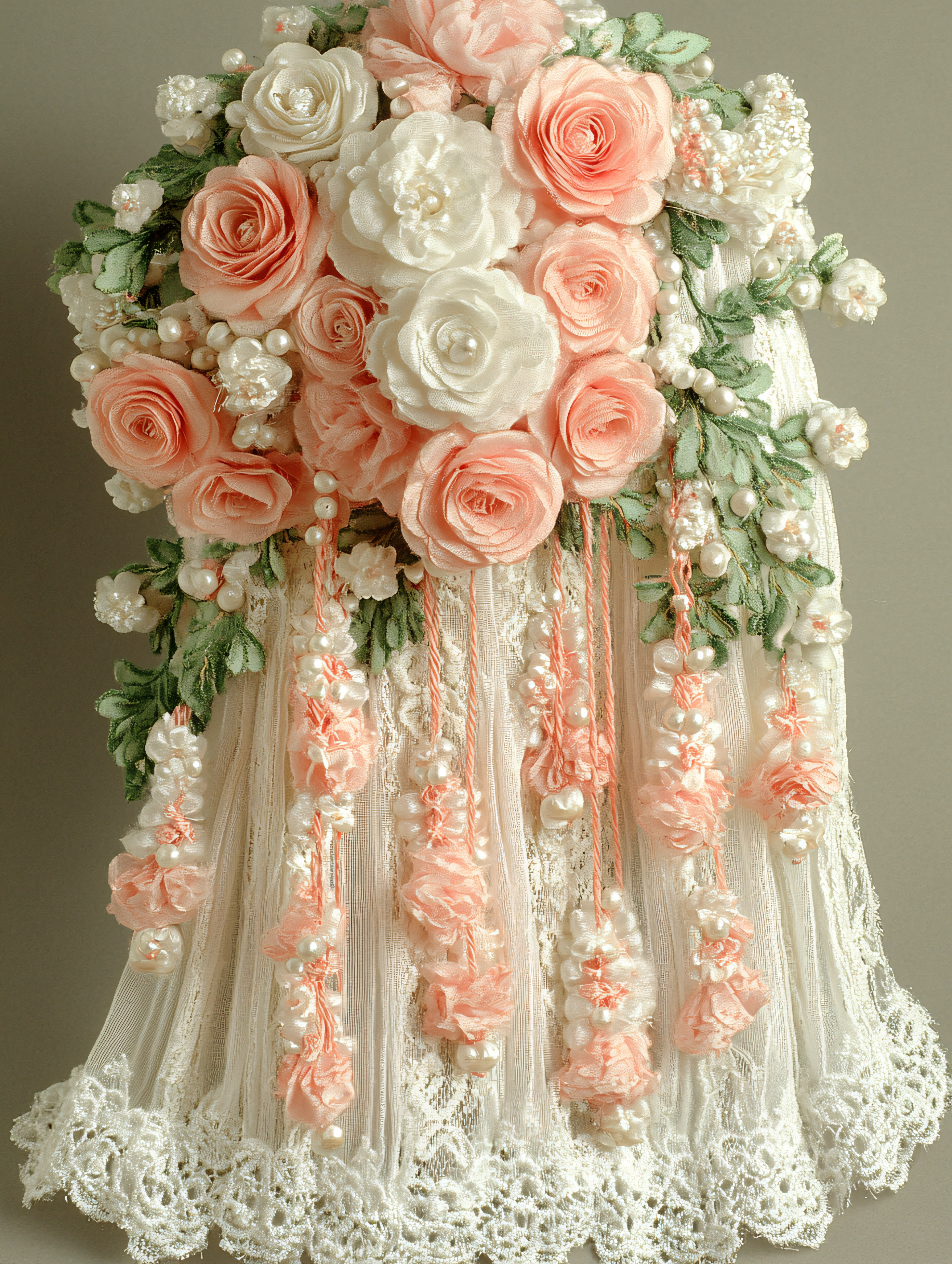 Floral Arrangement with Pearls and Lace