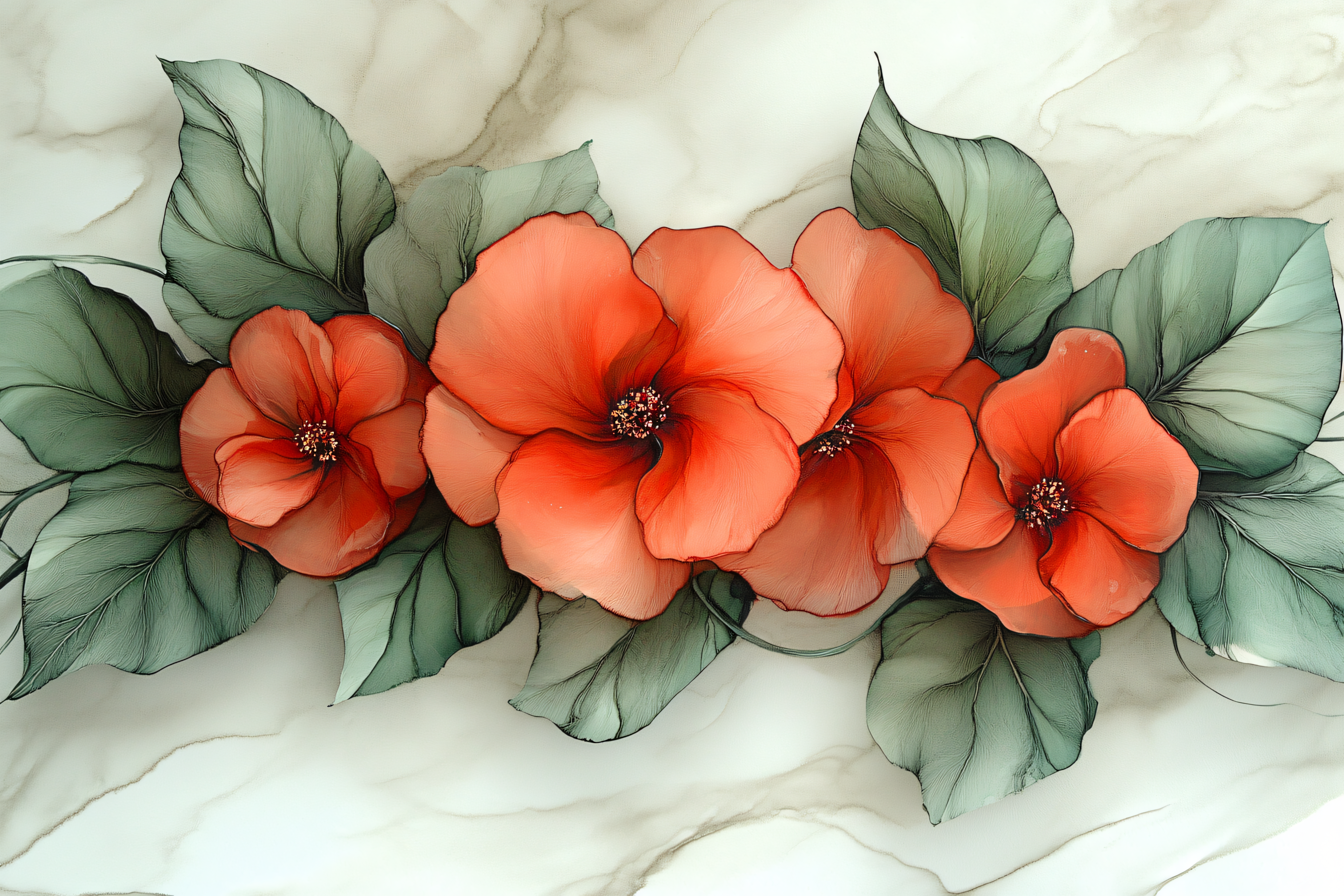 Floral Arrangement with Red Flowers and Green Leaves