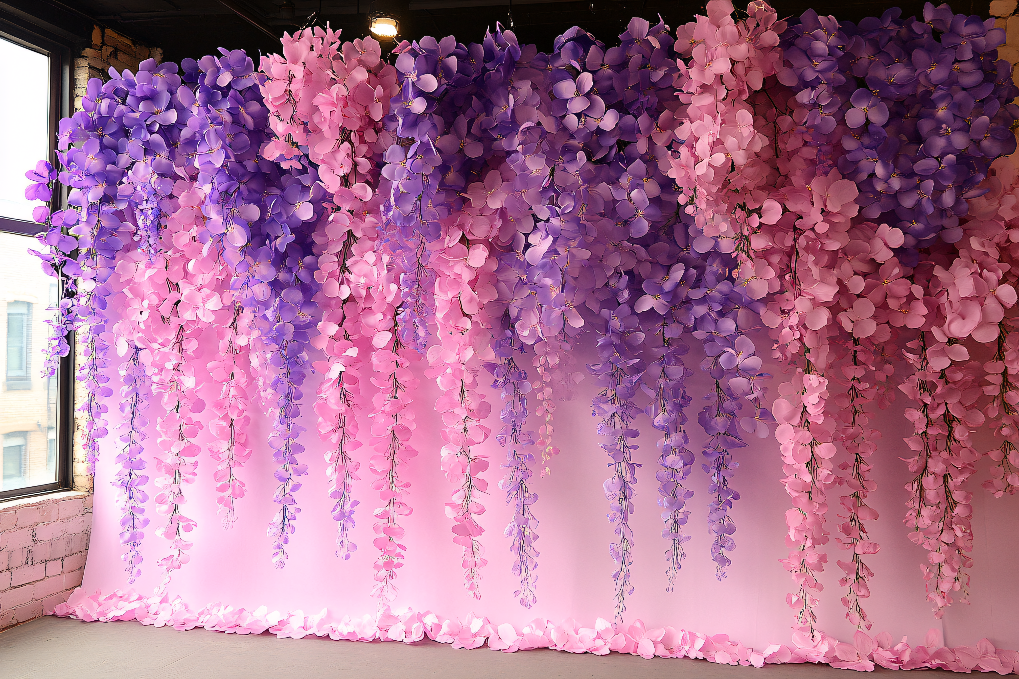 Floral Backdrop with Hanging Wisteria