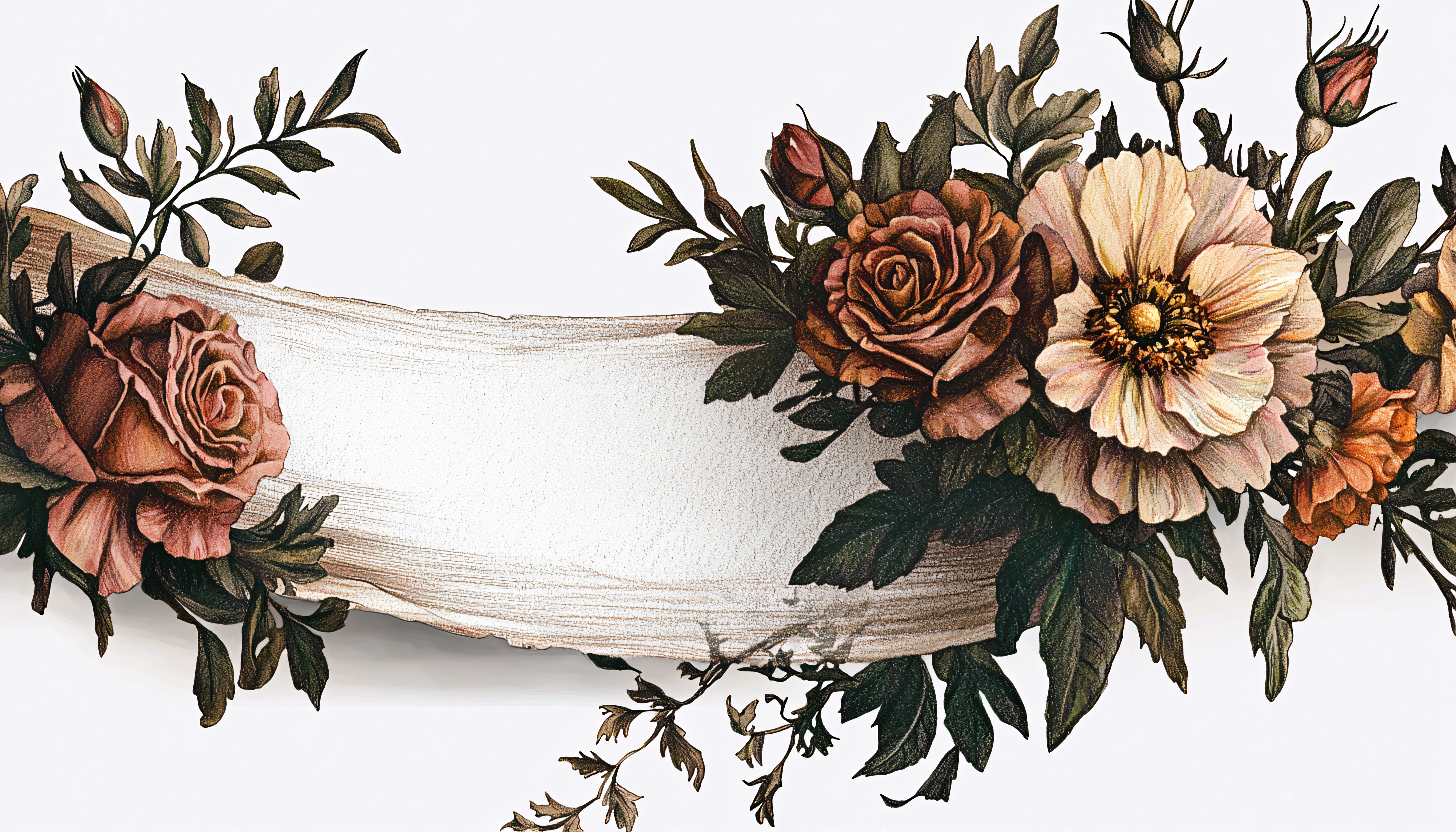 Floral Banner with Roses and Foliage