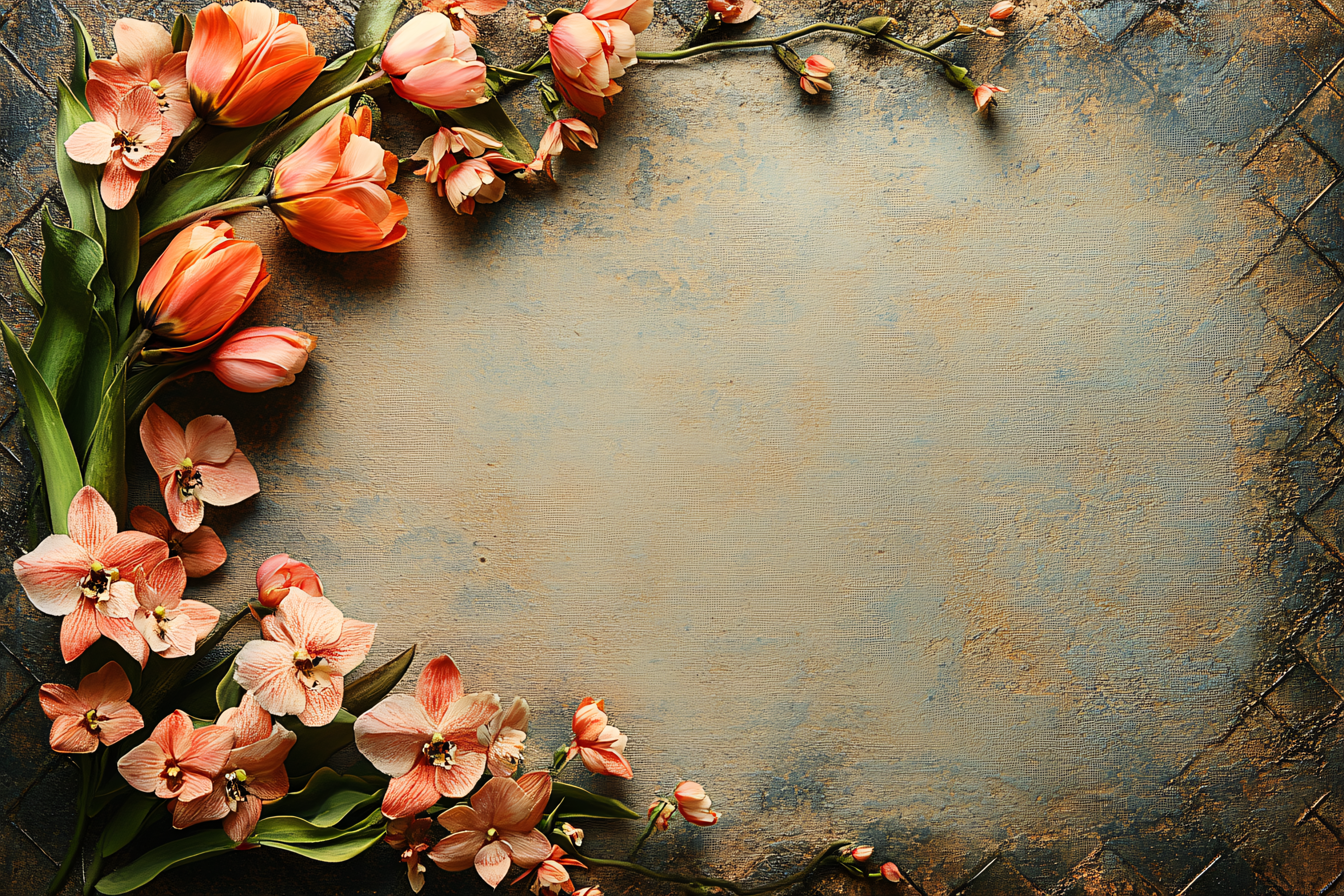 Floral Border with Tulips and Orchids