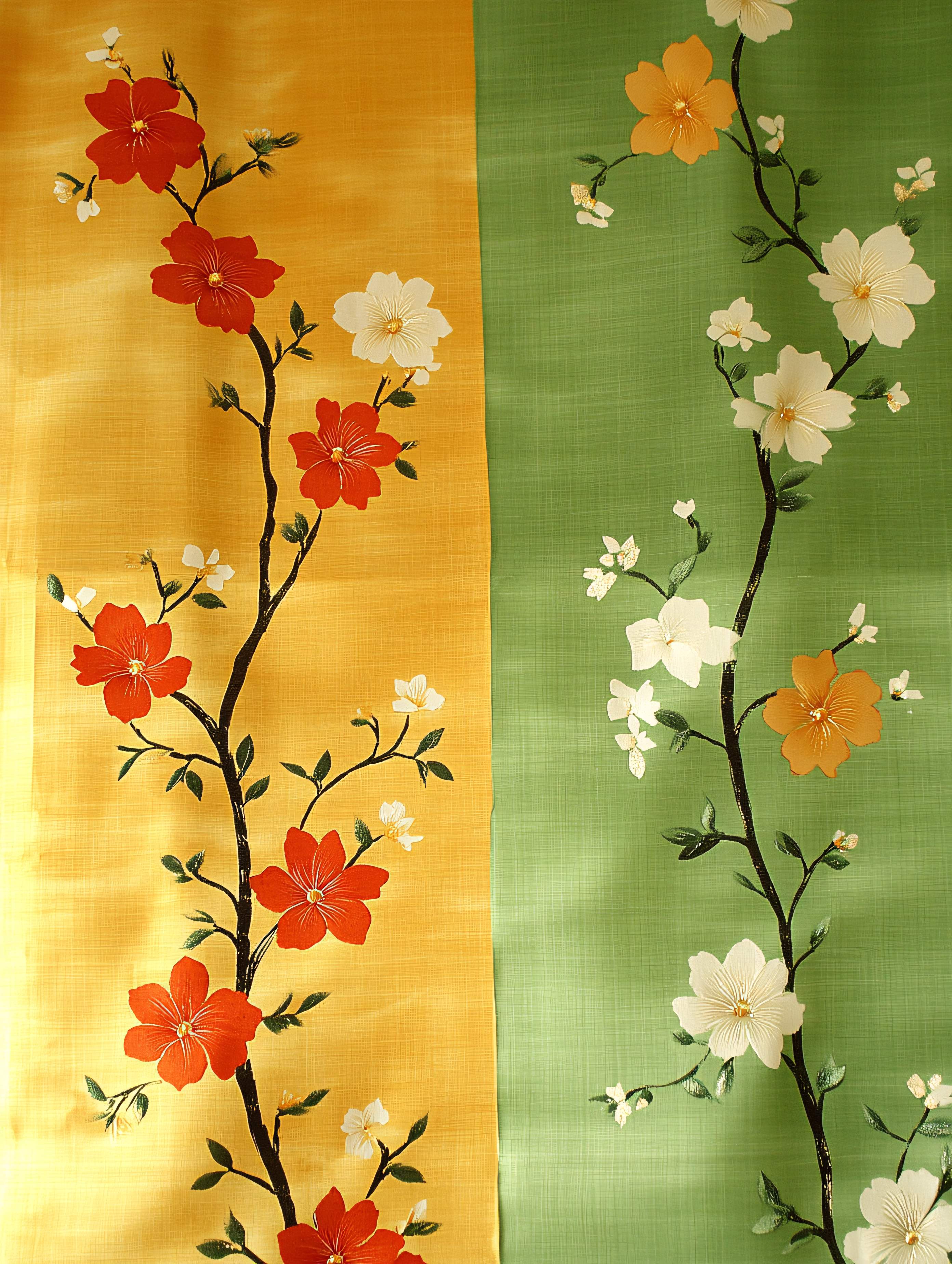 Floral Branches on Colorful Fabric