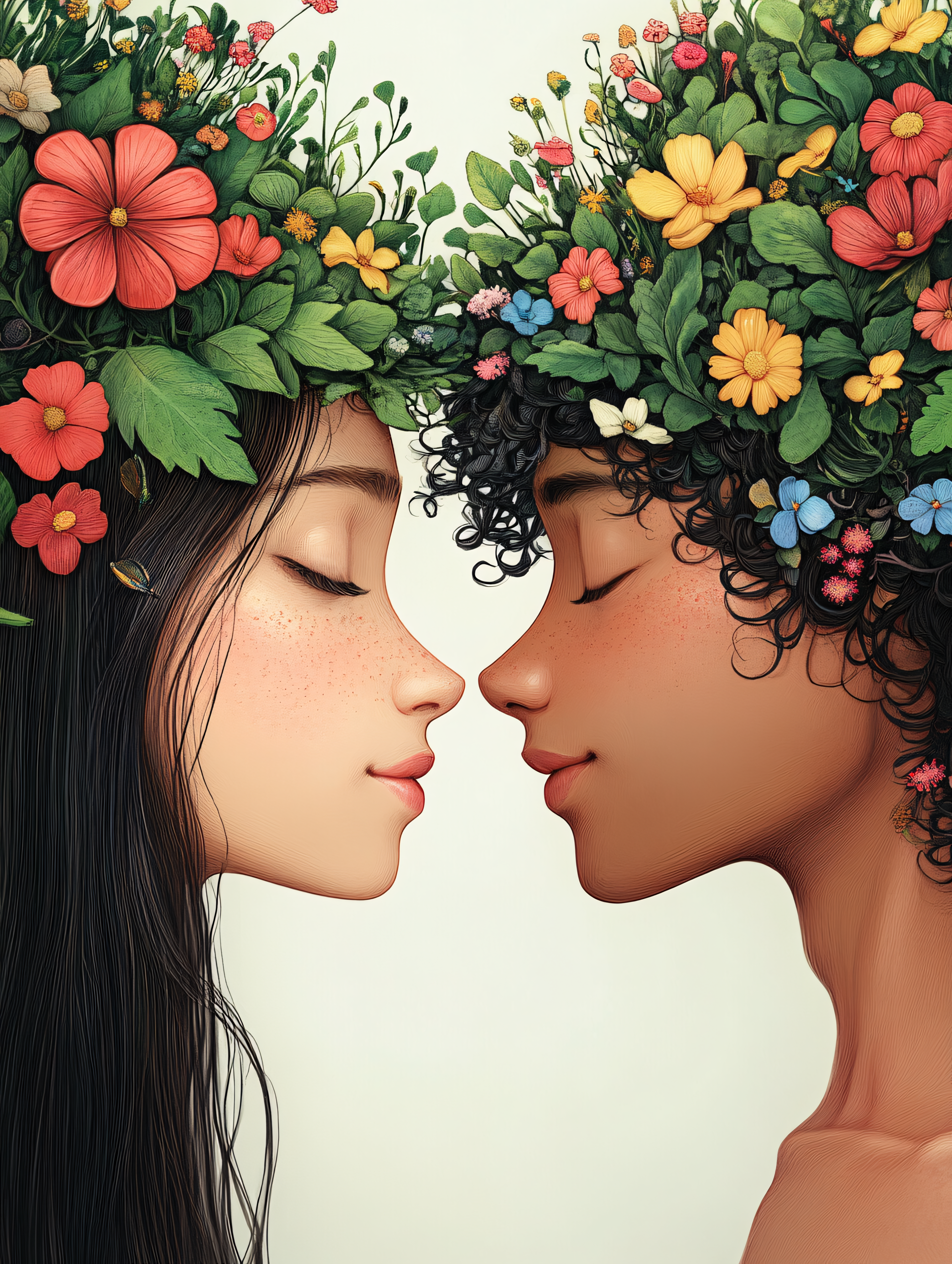 Floral Crowned Faces Touching