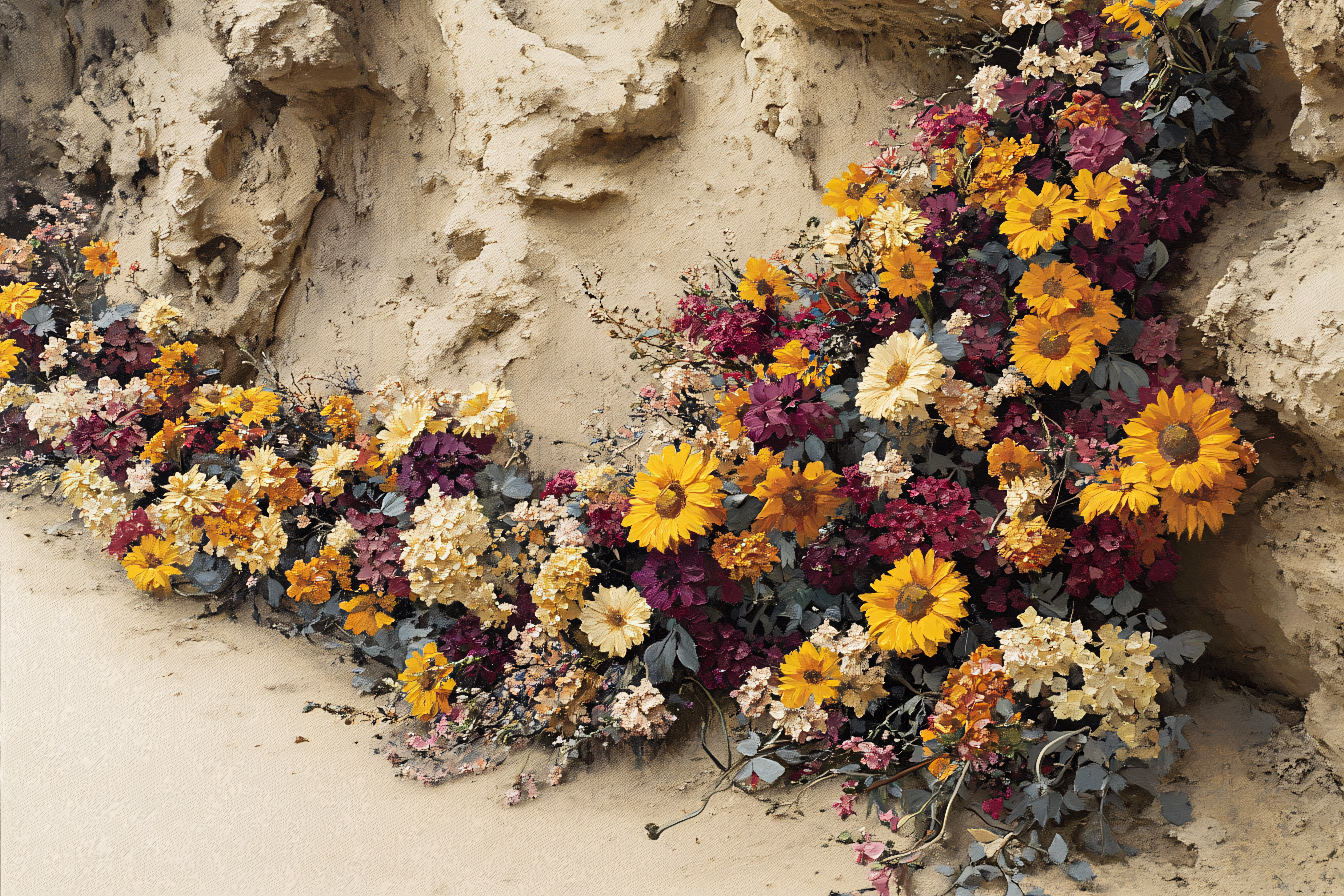 Floral Embellishment on Textured Wall