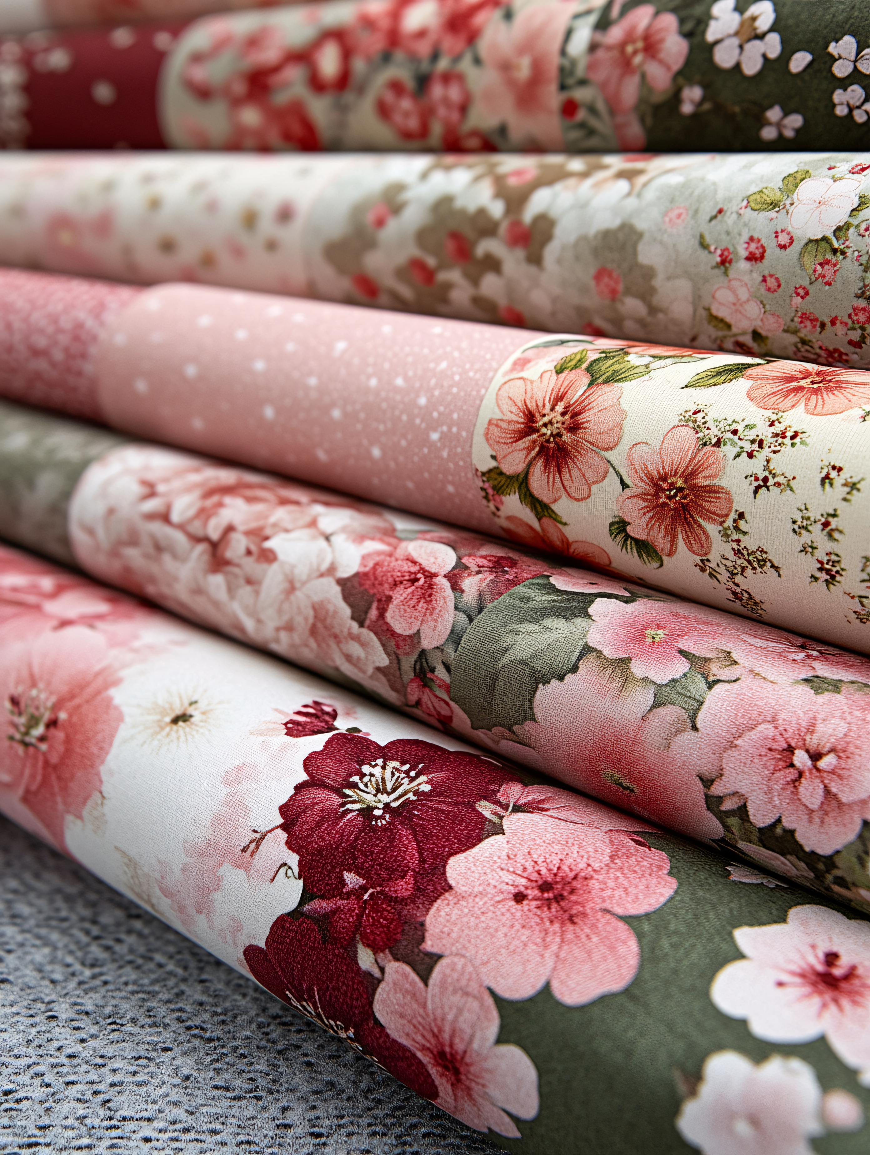 Floral Fabric Rolls Stack