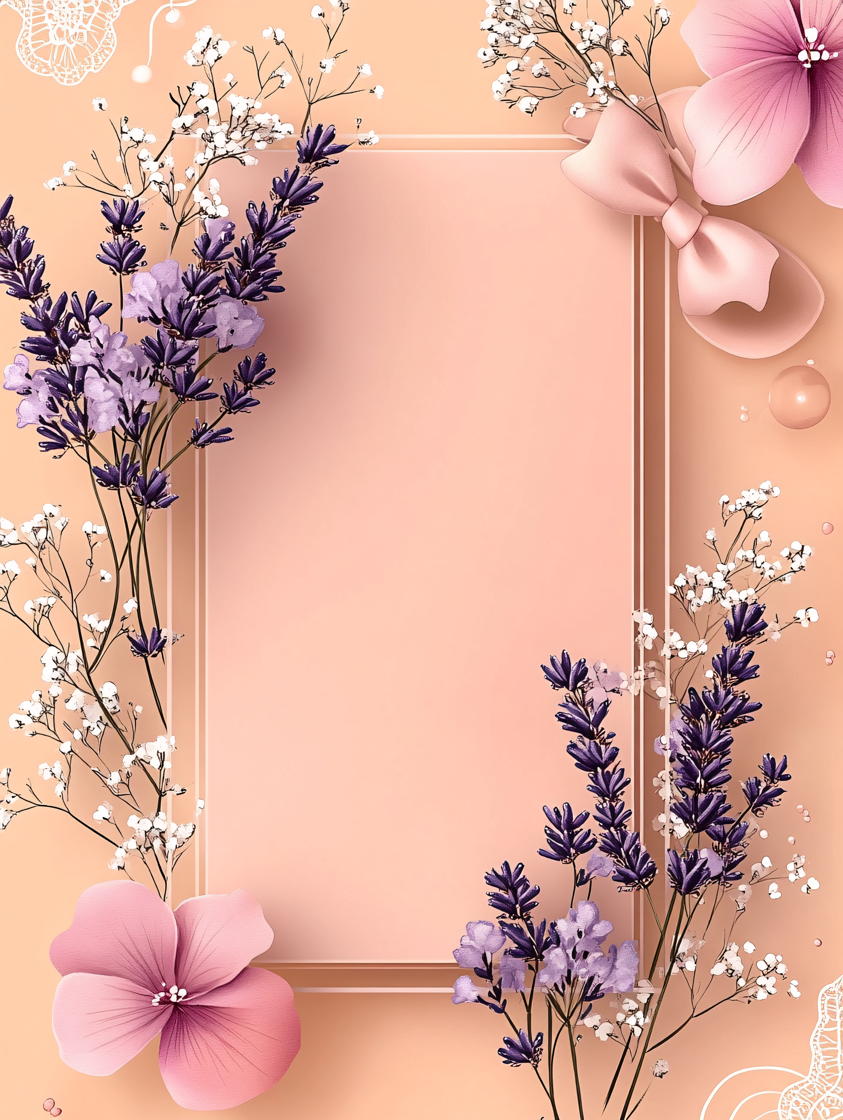 Floral Frame with Bow and Lavender