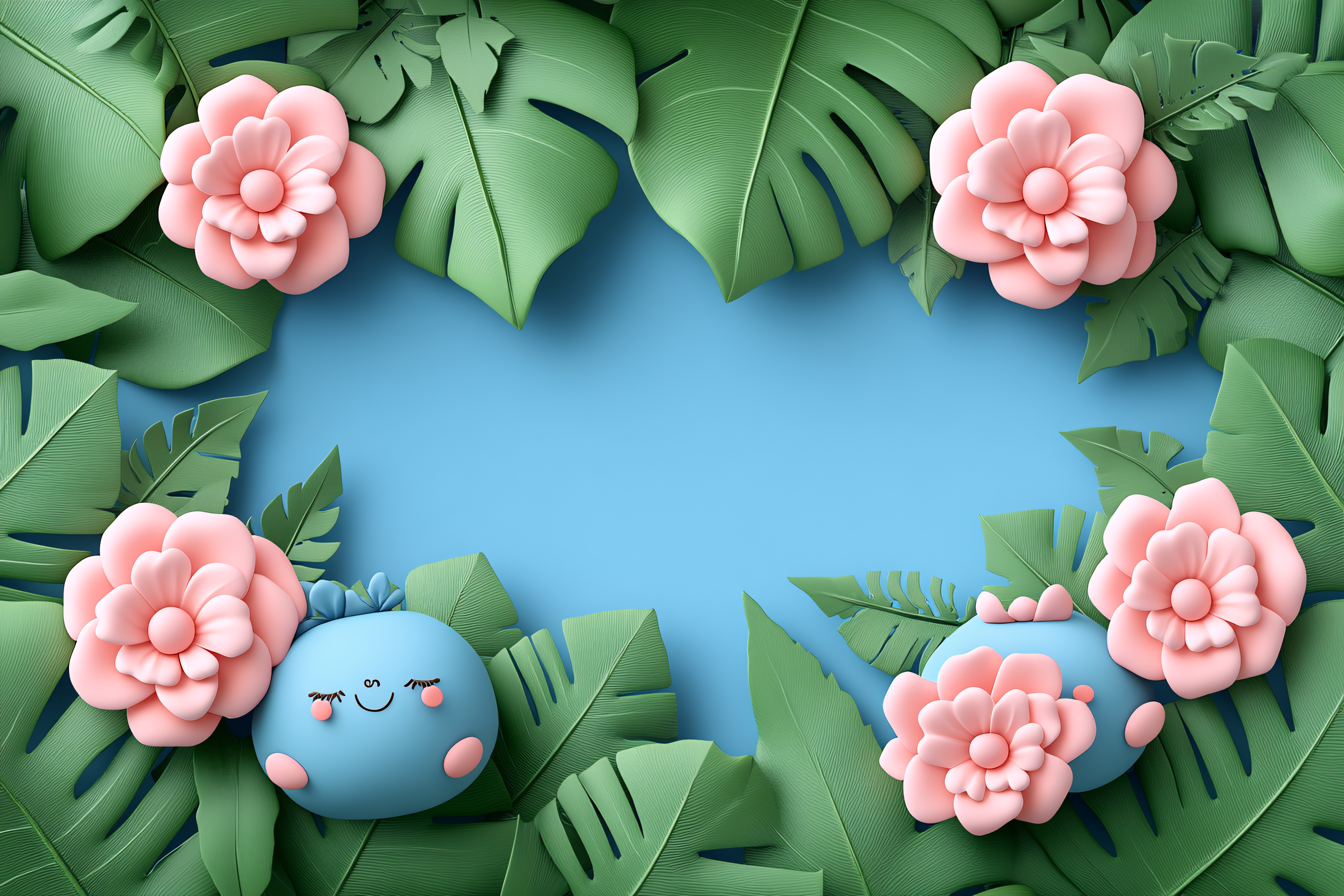 Floral Frame with Cute Characters