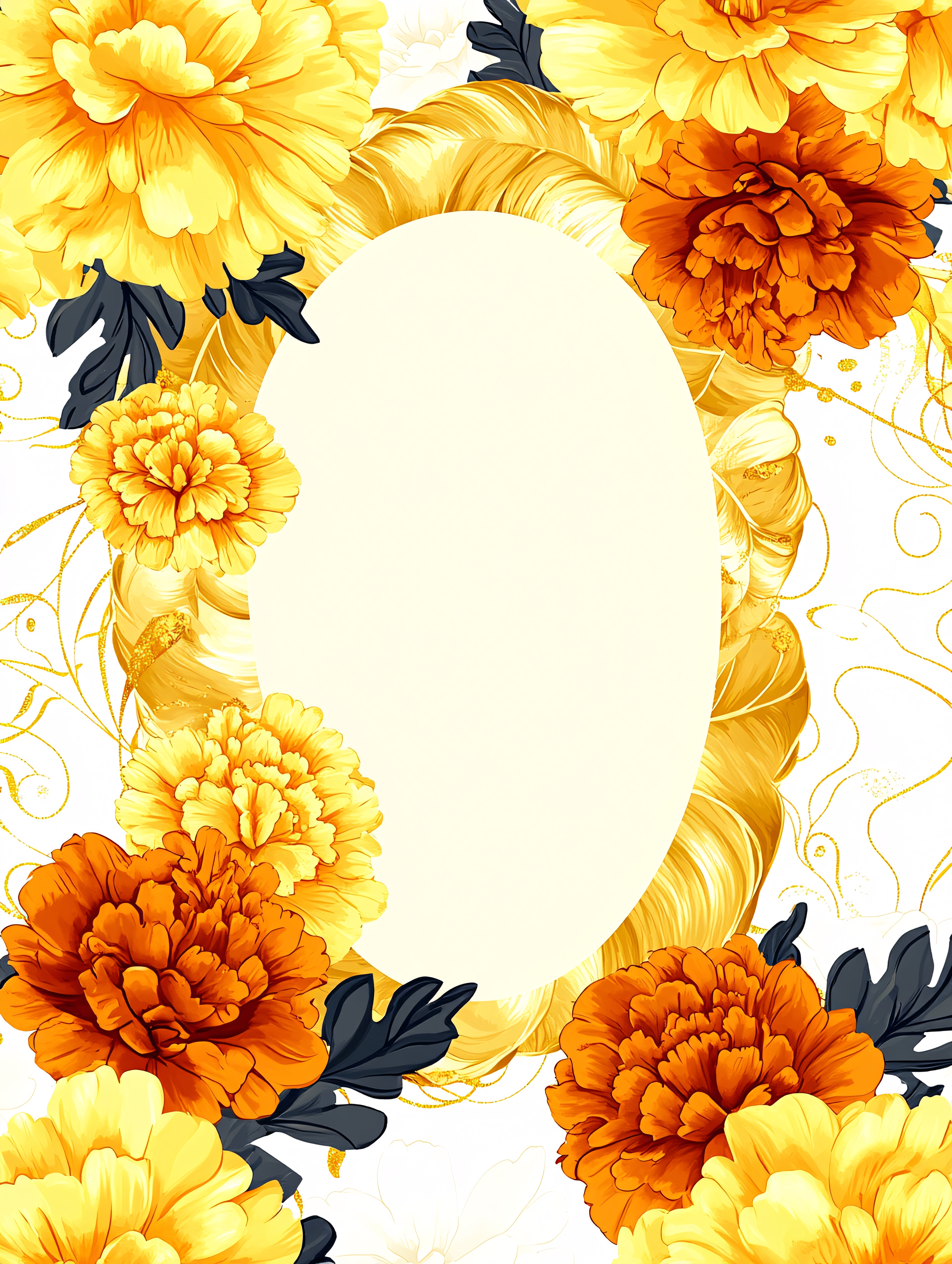 Floral Frame with Orange and Yellow Flowers