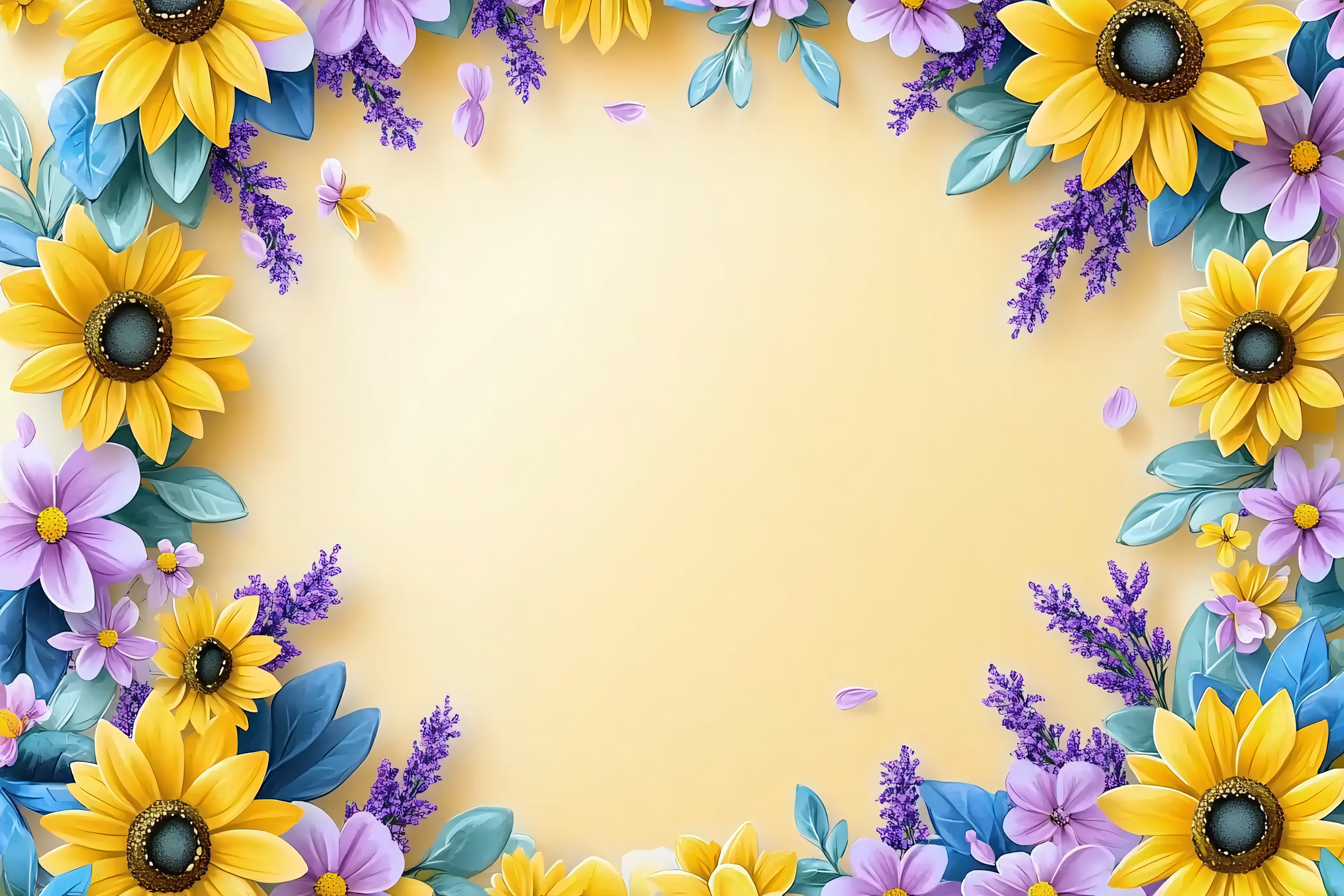Floral Frame with Sunflowers and Lavender