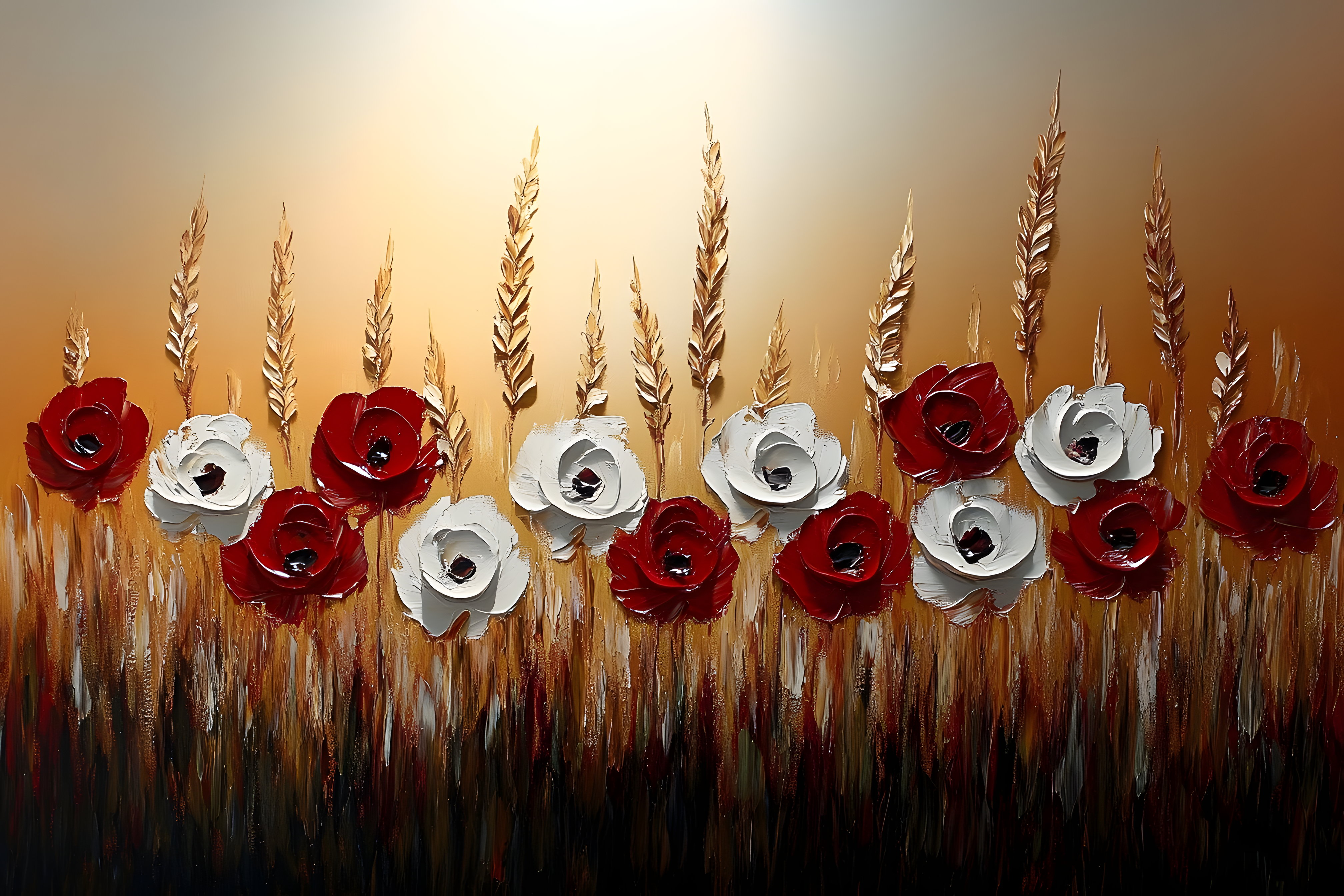 Floral Painting With Red And White Flowers