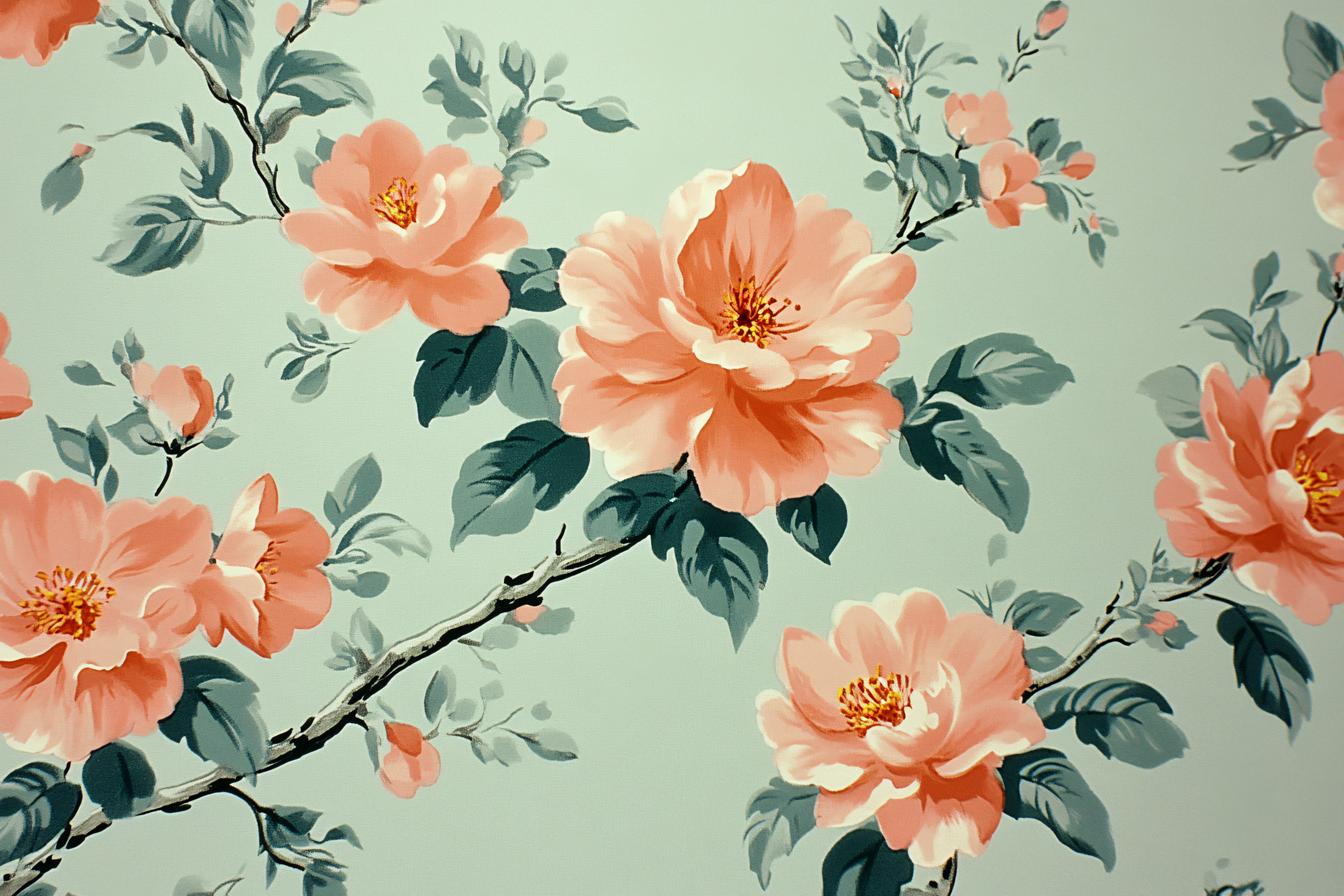 Floral Pattern With Peach Roses