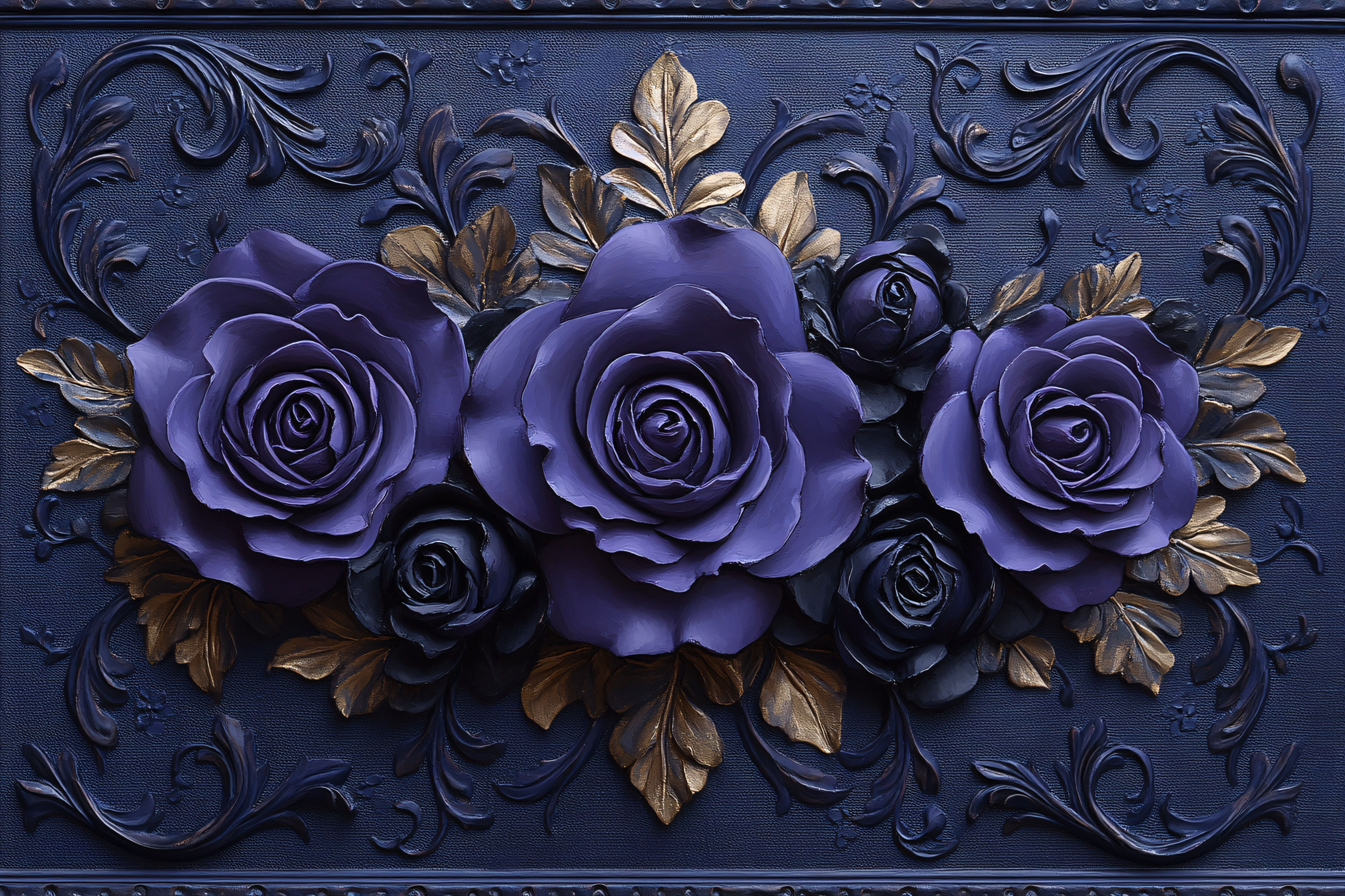 Floral Relief in Blue and Gold