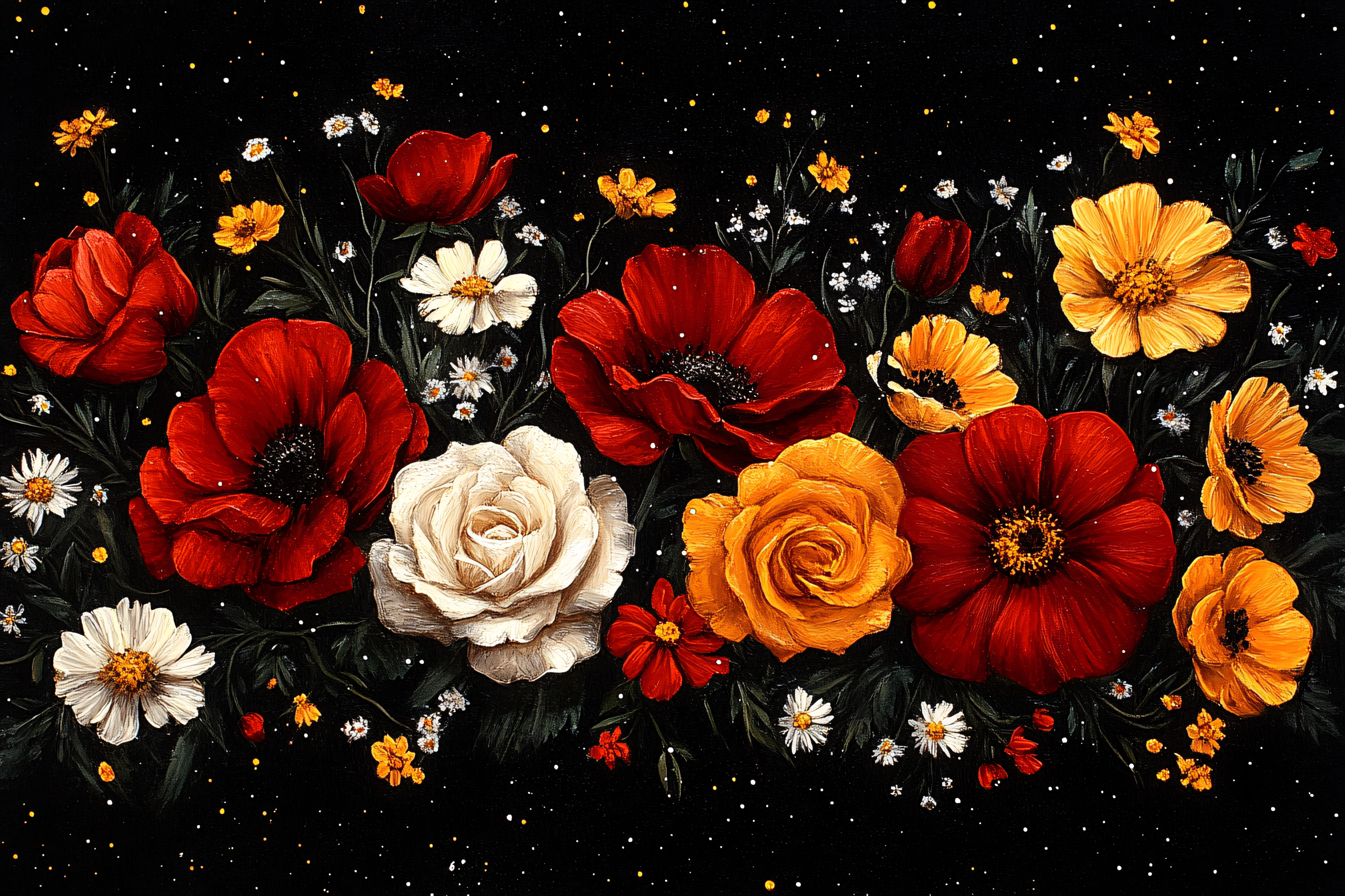 Floral Symphony on Black Canvas