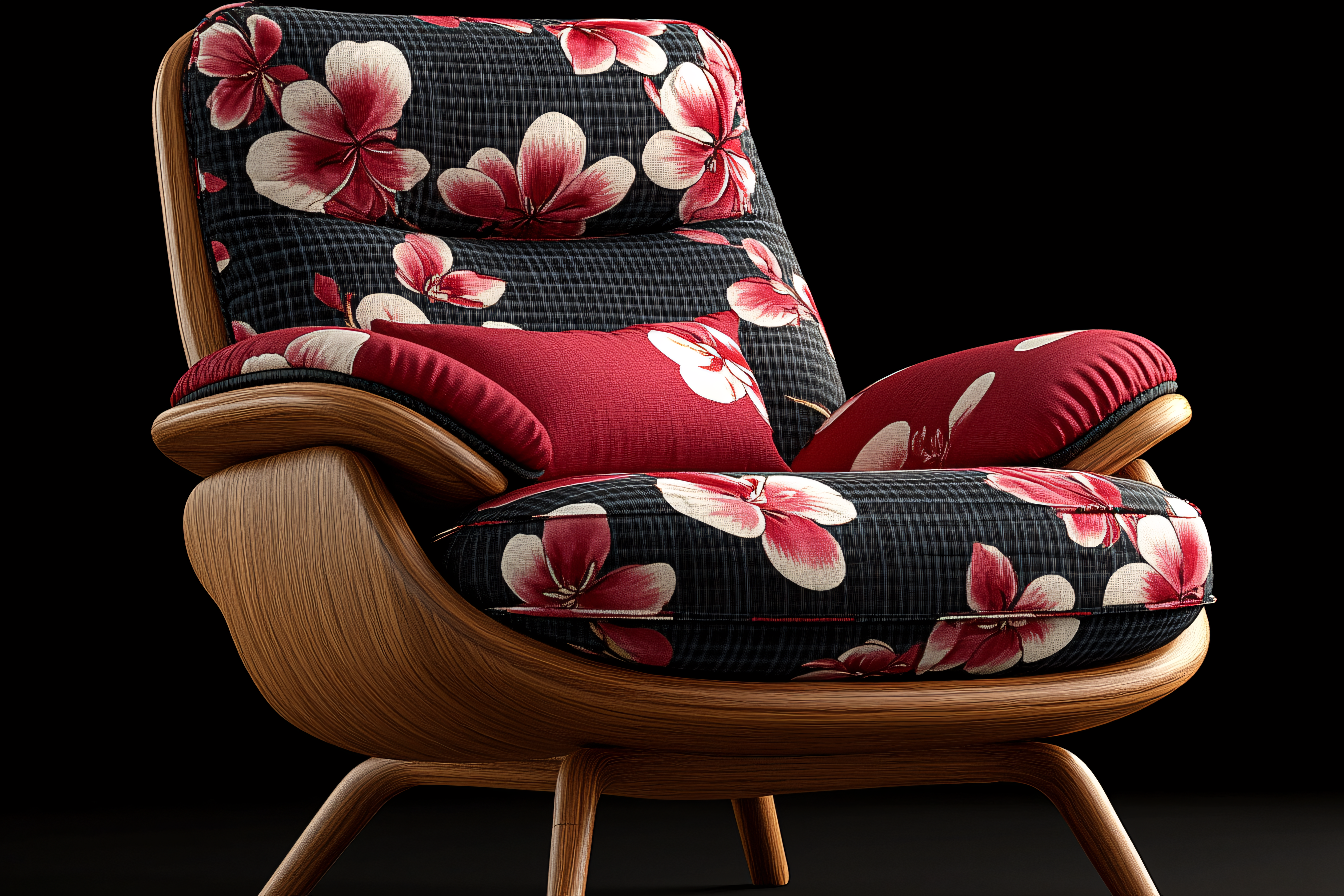 Floral Upholstered Wooden Armchair