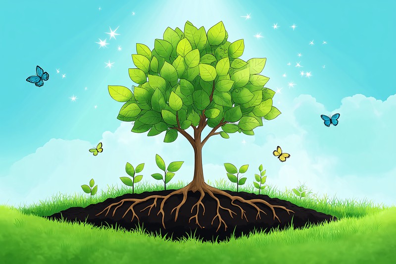 Flourishing Tree With Butterflies