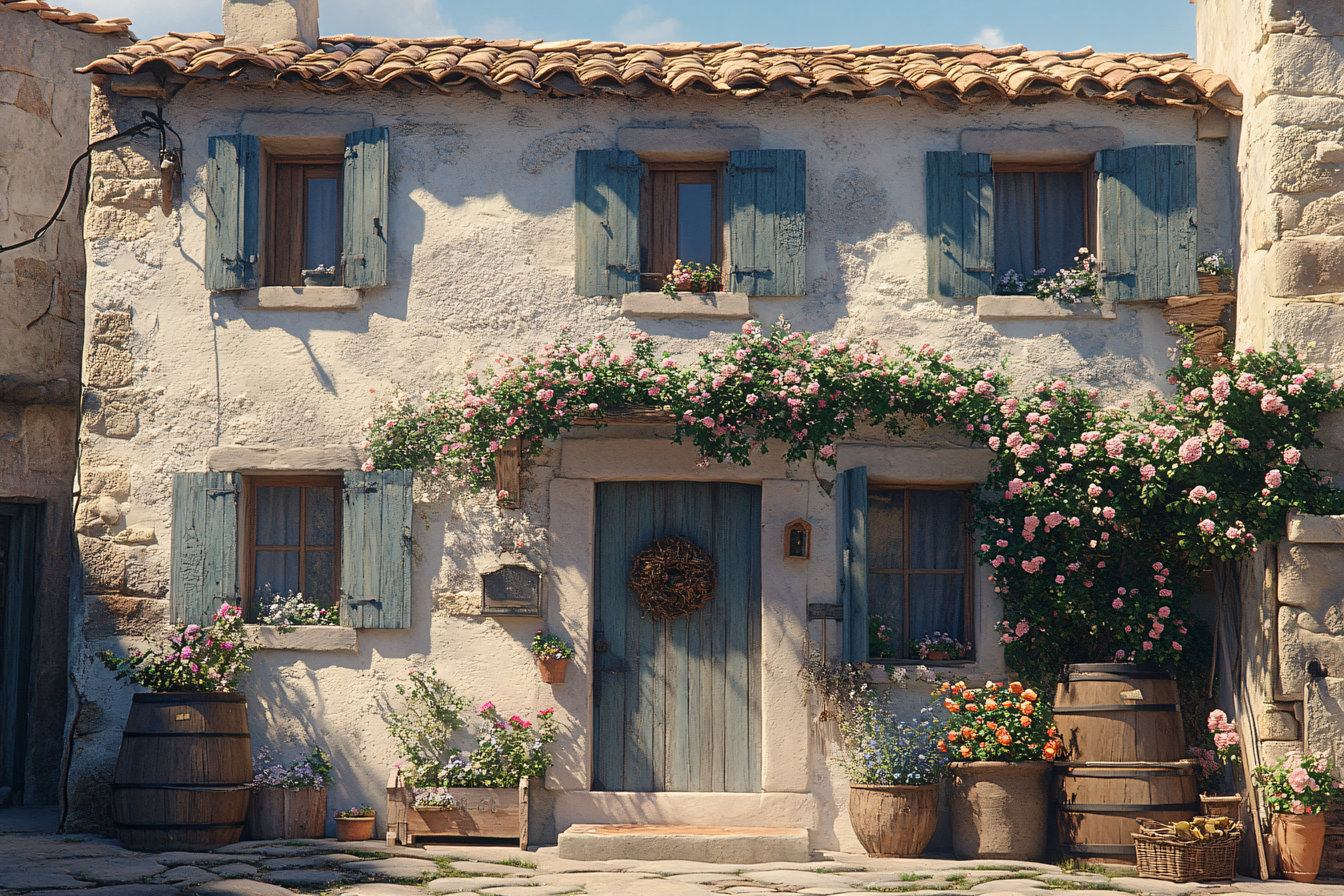Flower-Covered European House Facade