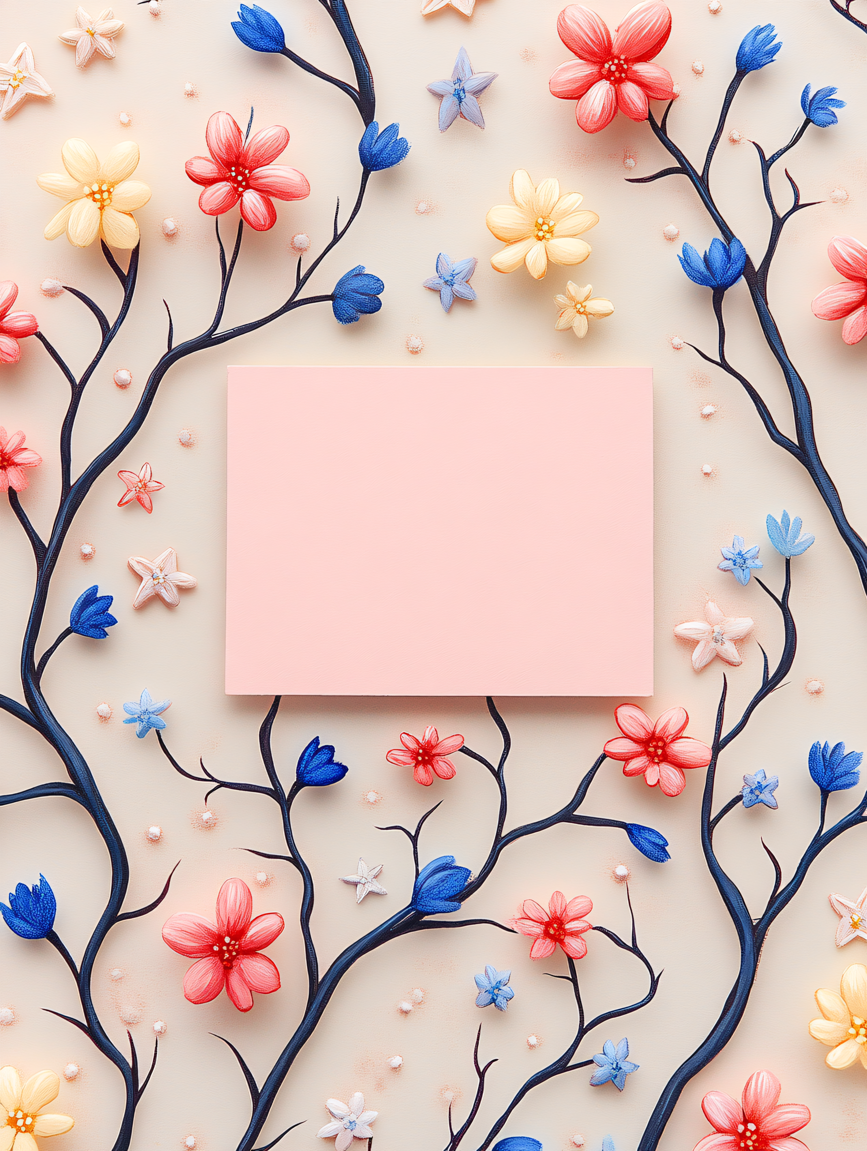Flowers and Branches with Pink Rectangle
