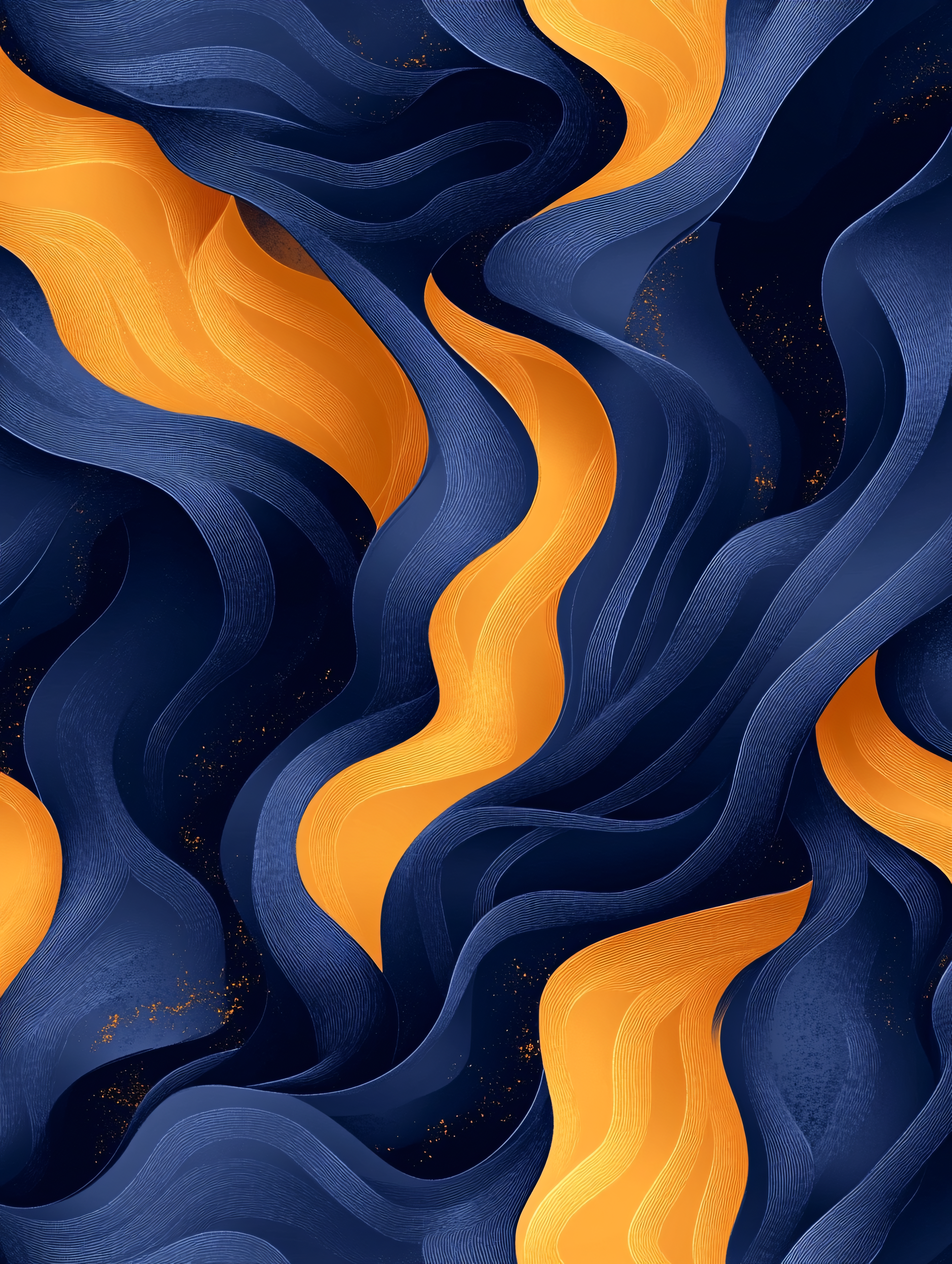 Flowing Golden Ribbons On Dark Blue Background