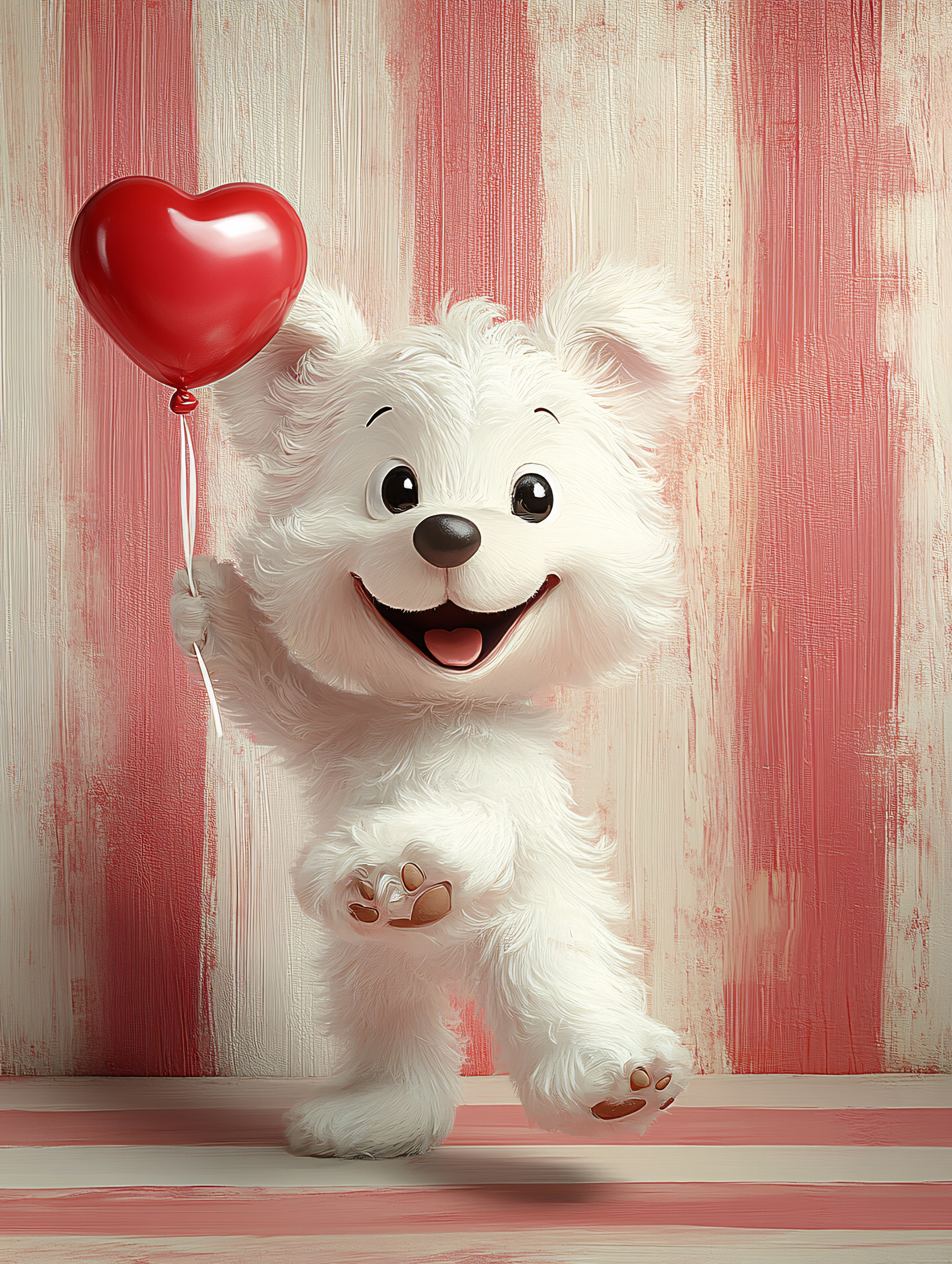Fluffy Dog With Heart Balloon