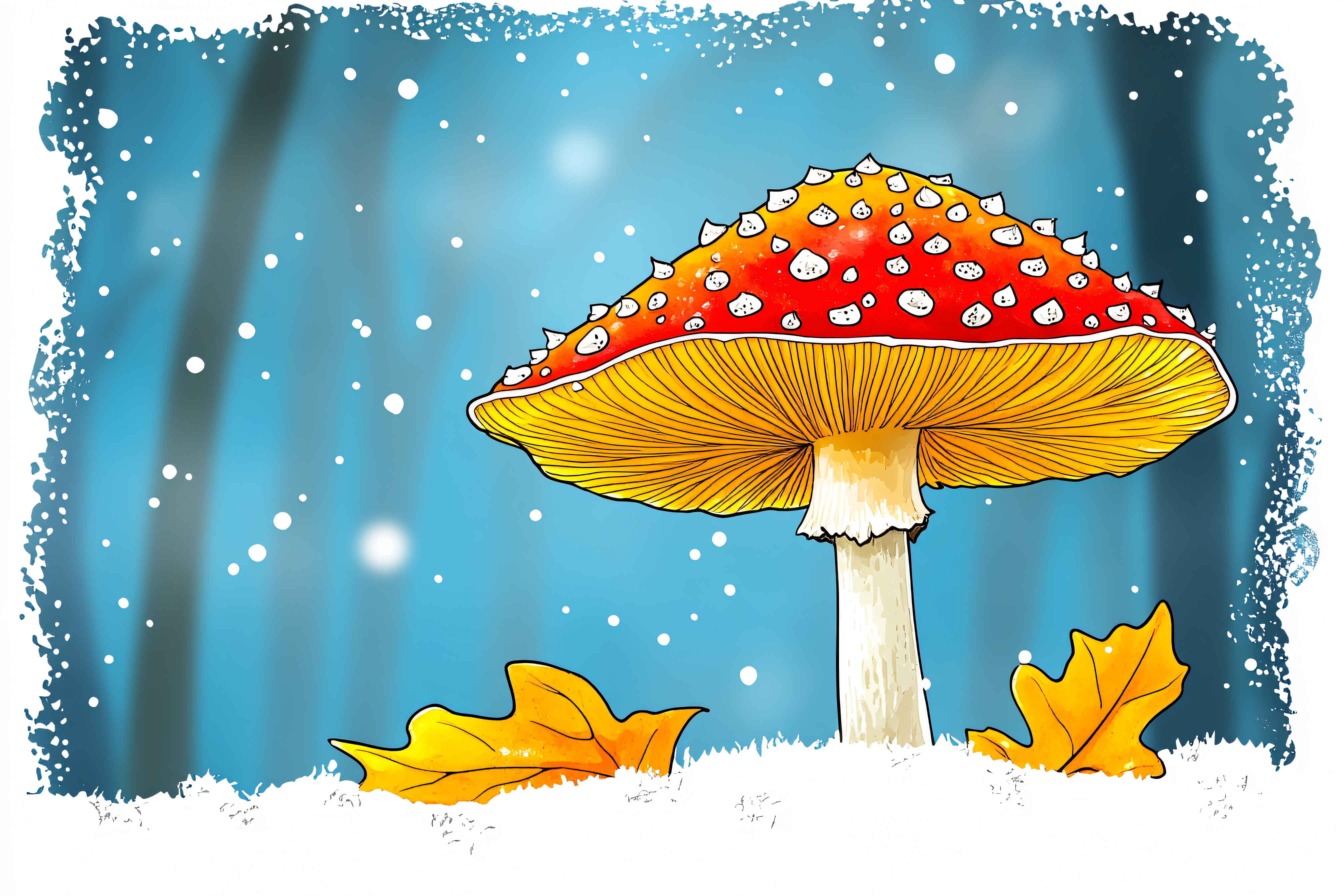 Fly Agaric Mushroom with Snow
