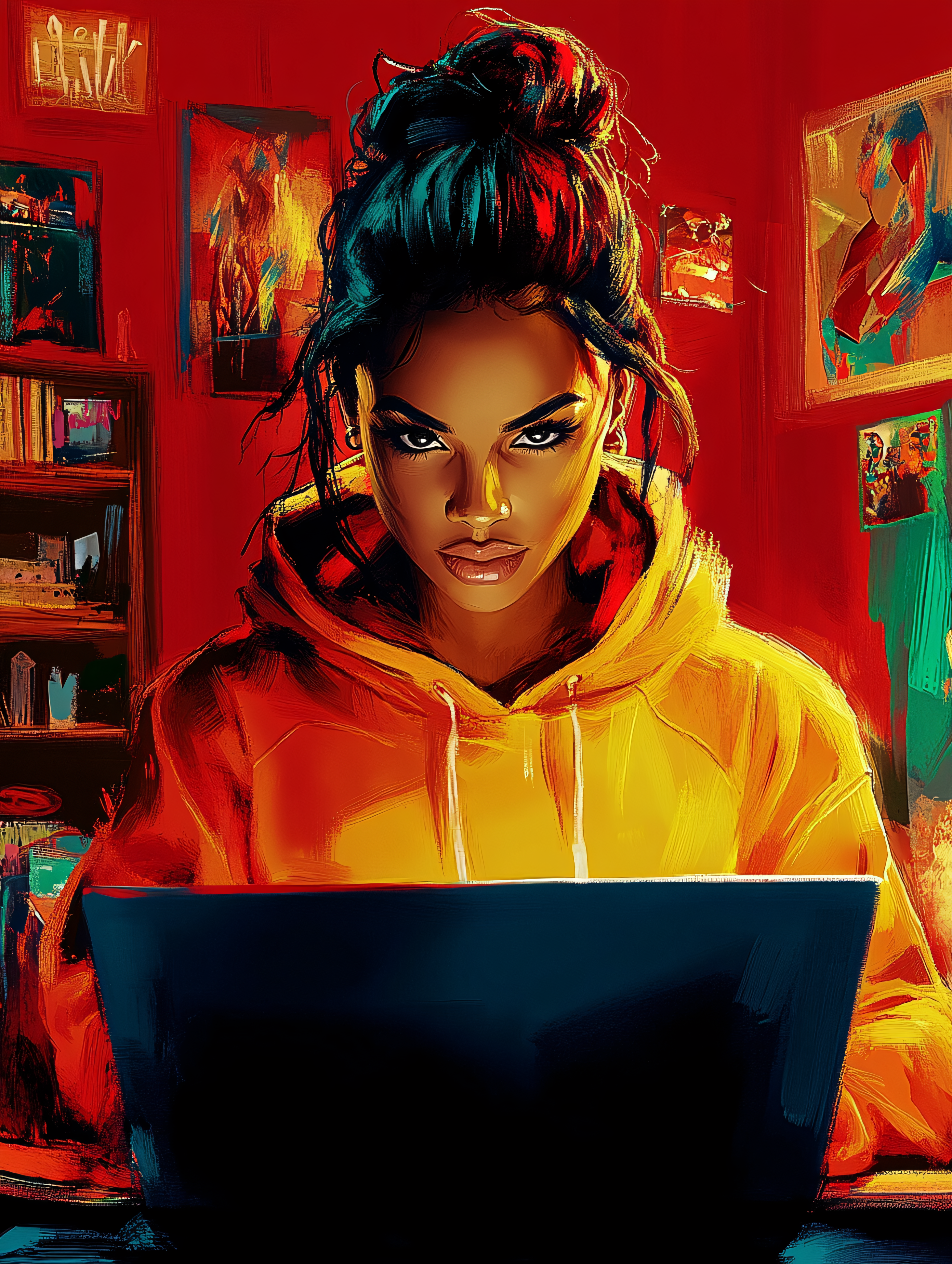 Focused Woman Working On Laptop
