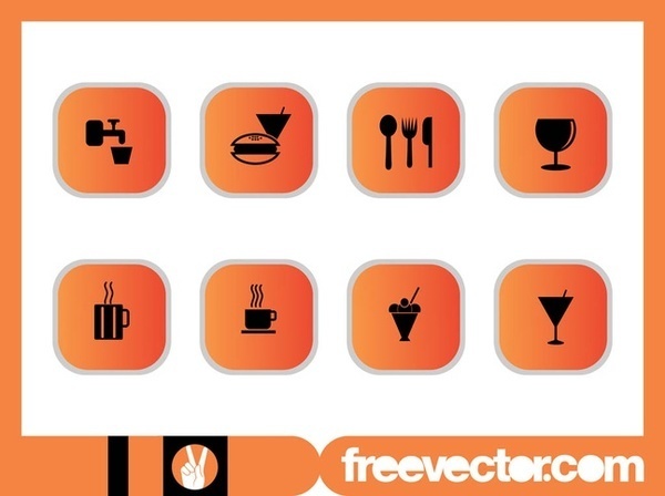 Foods and Drinks Icons Set Free Vector