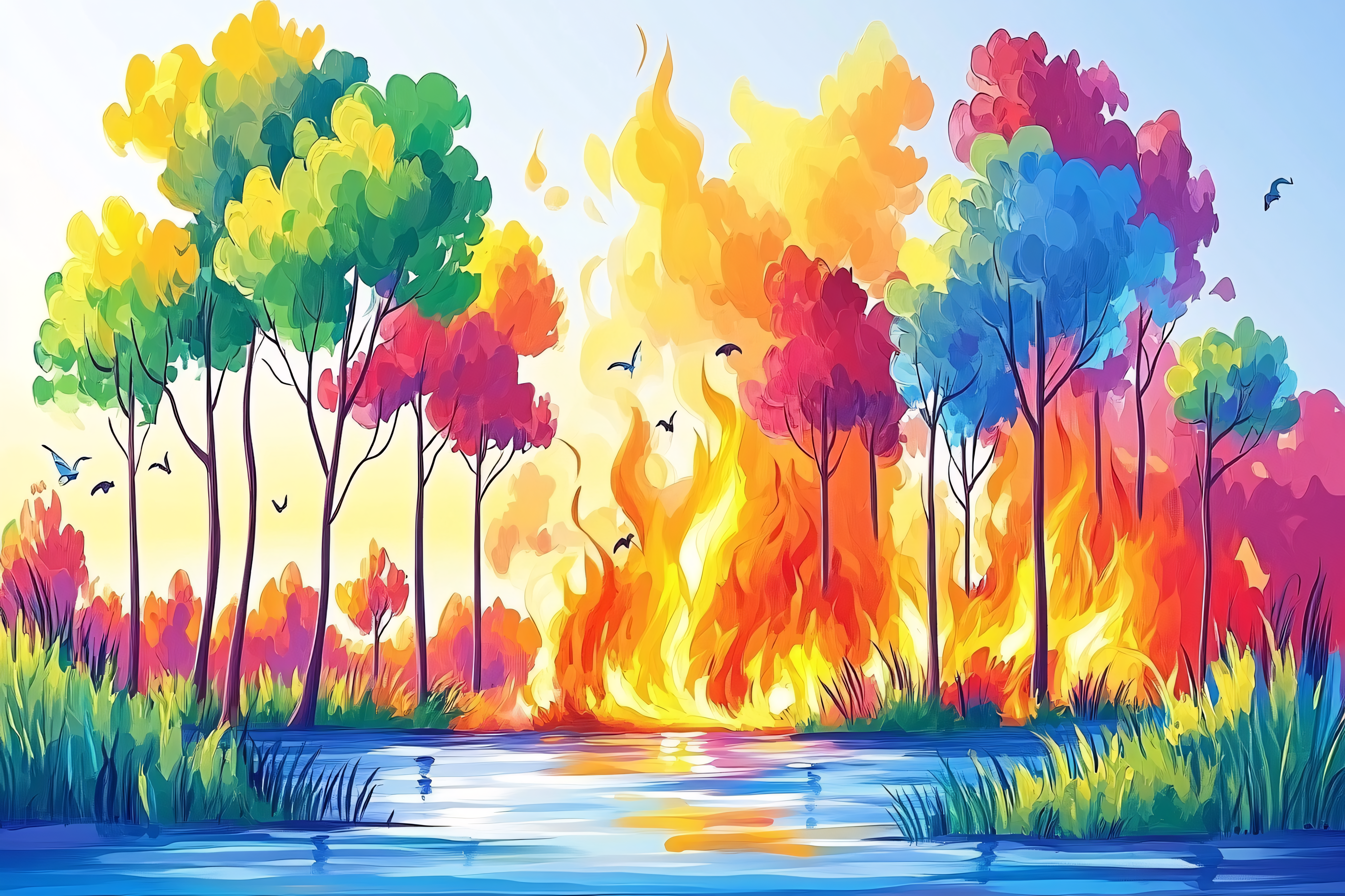 Forest Fire By The Lake